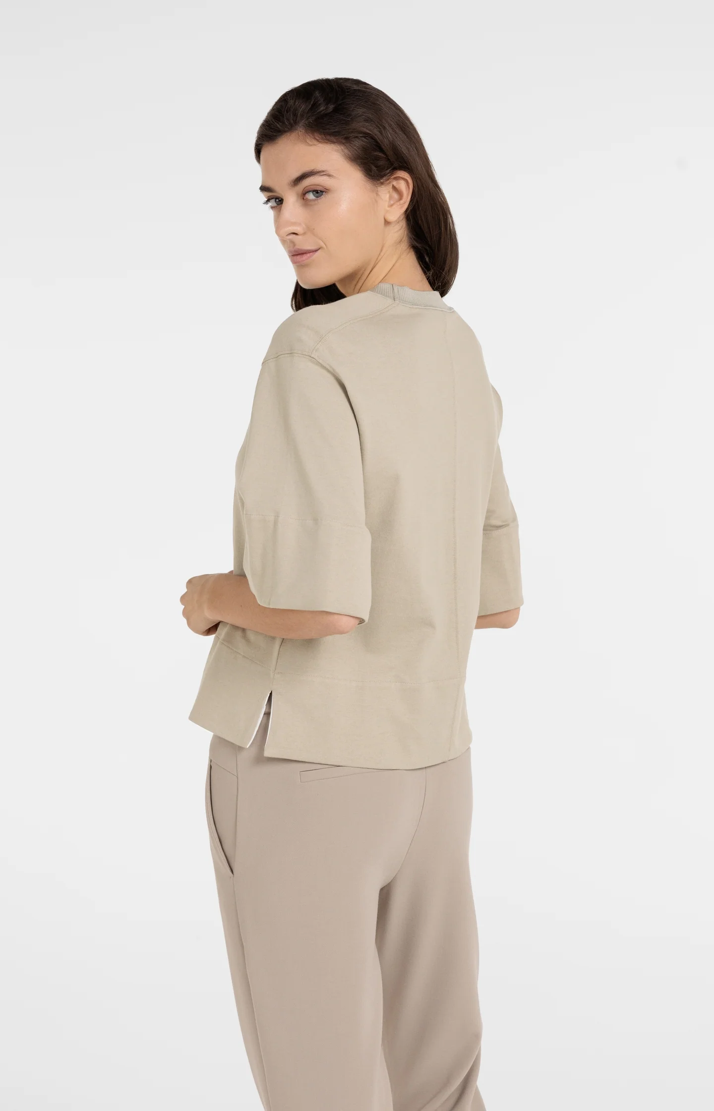 Jersey top with ribbed neckline and woven details - Image 4