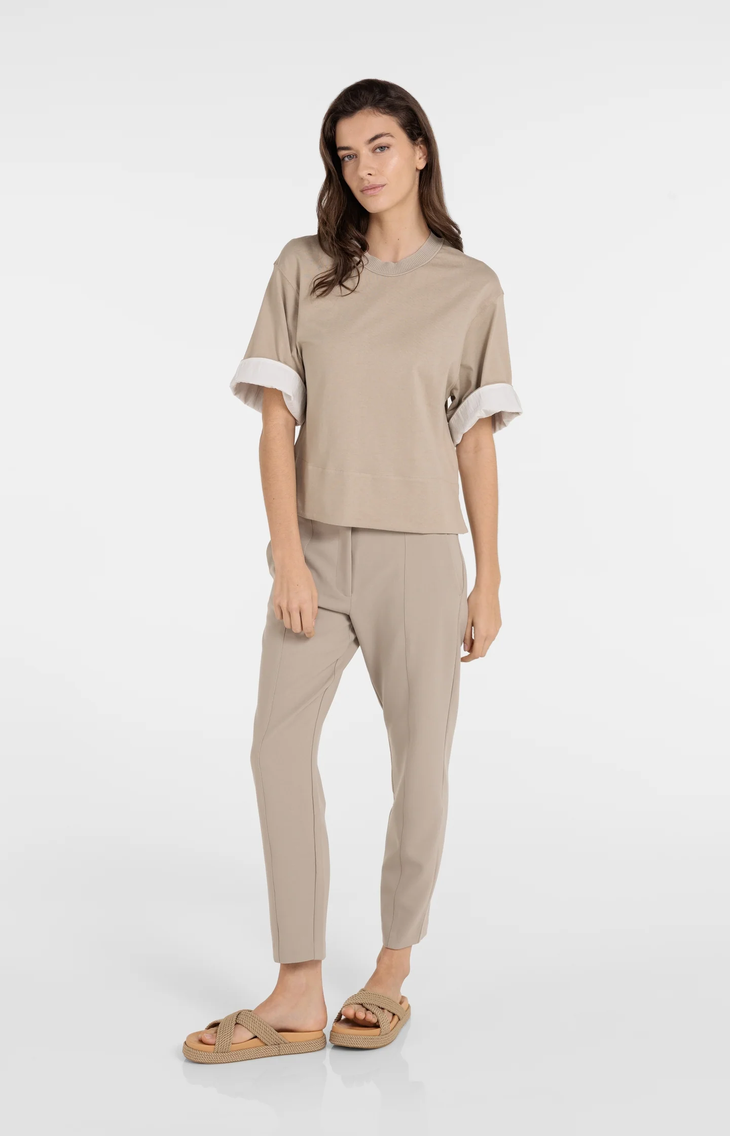 Jersey top with ribbed neckline and woven details - Image 6
