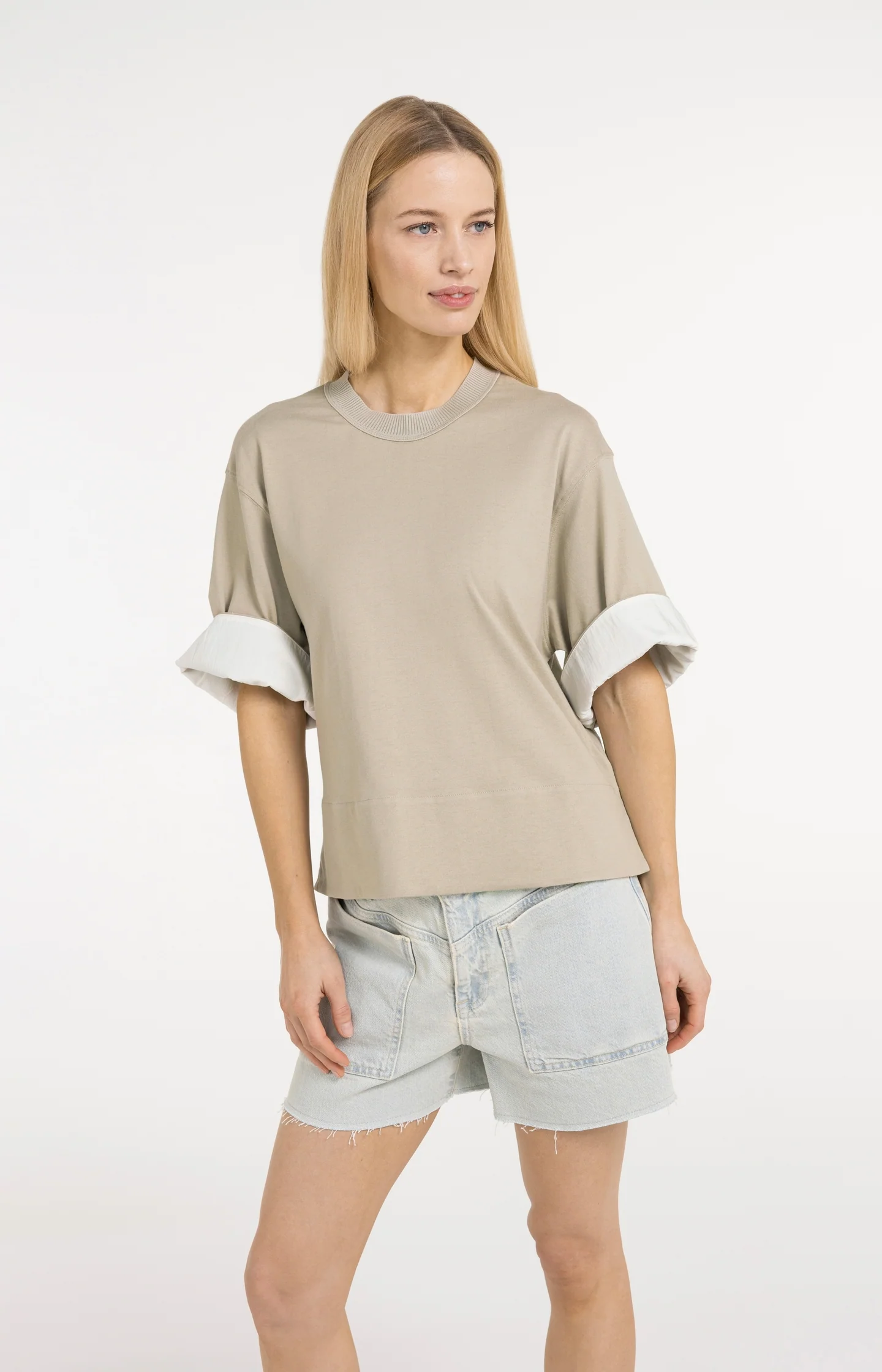 Jersey top with ribbed neckline and woven details - Image 7