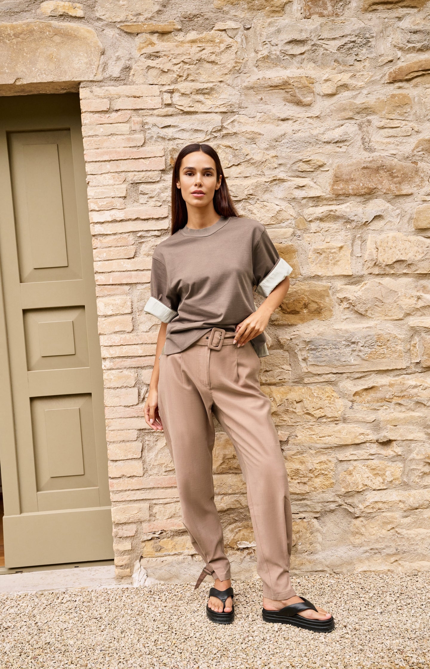 Jersey top with woven details and short sleeves - Image 8