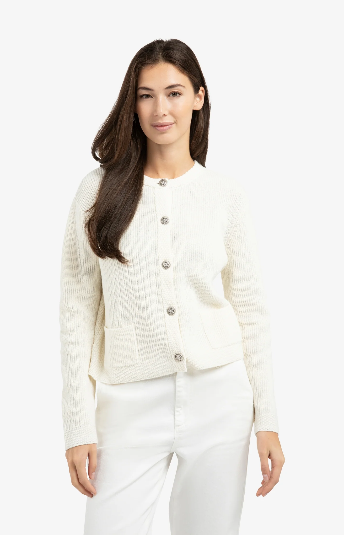 Knitted cardigan with round neck and decorative buttons - Image 3