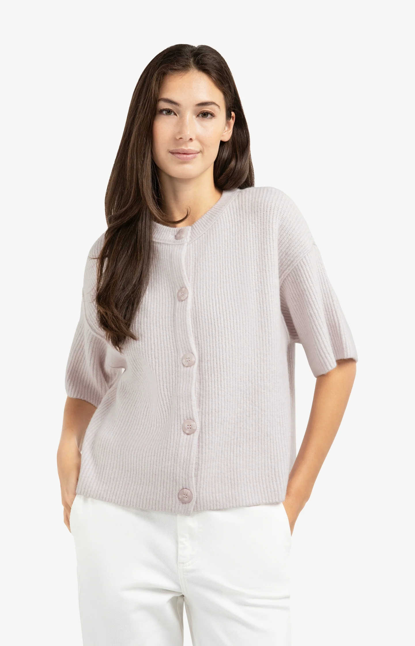 Knitted cardigan with wide short sleeves and buttons - Image 3