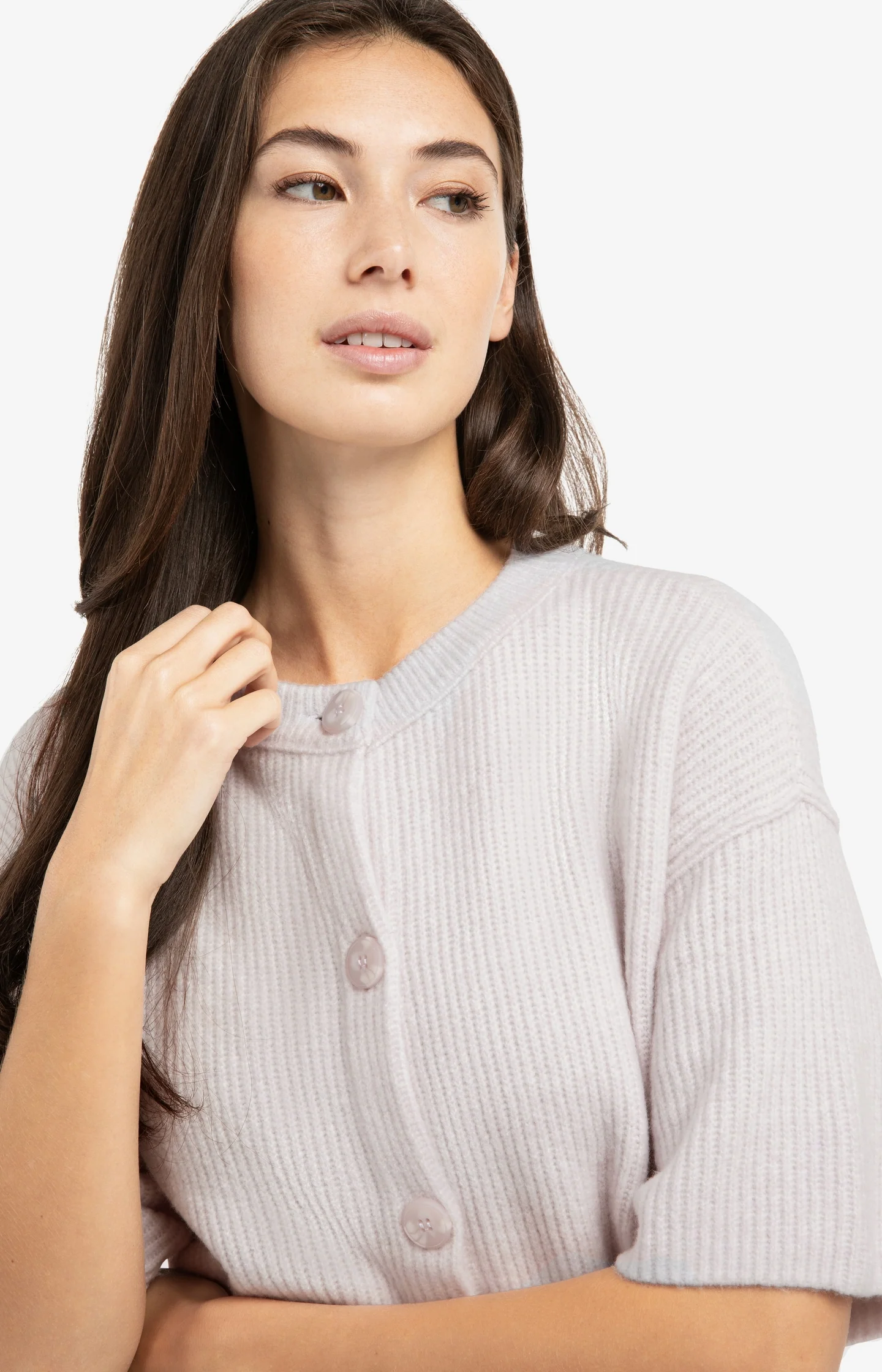 Knitted cardigan with wide short sleeves and buttons - Image 5
