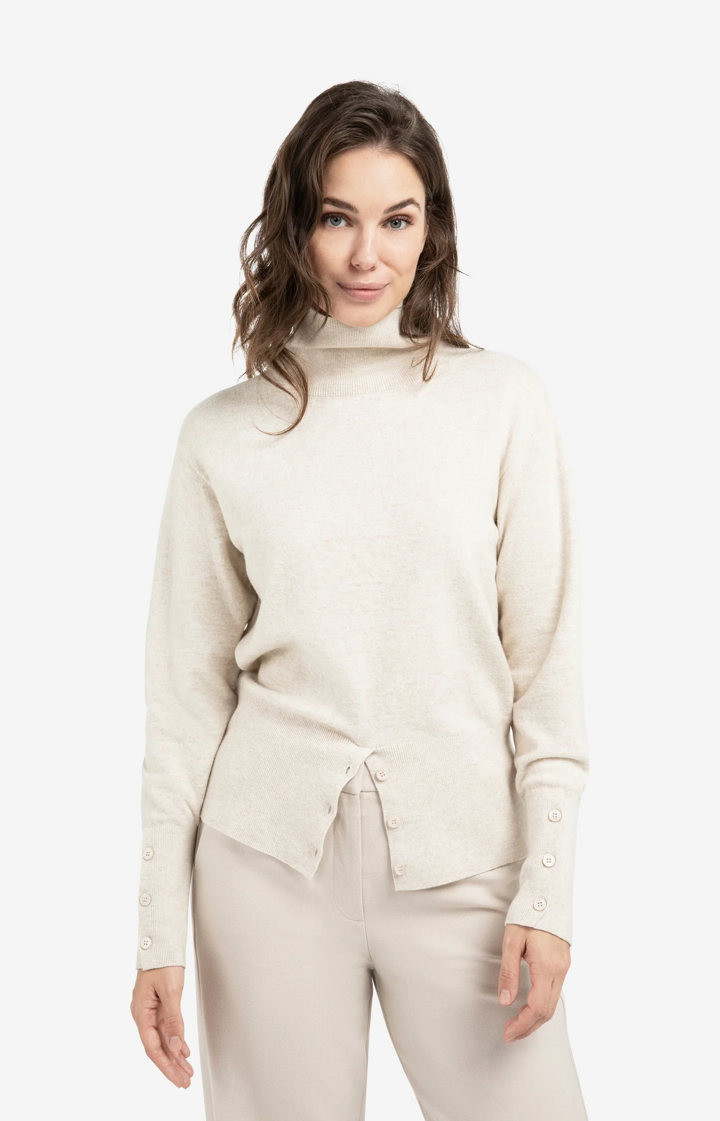 Knitted high neck sweater with button details - Image 3