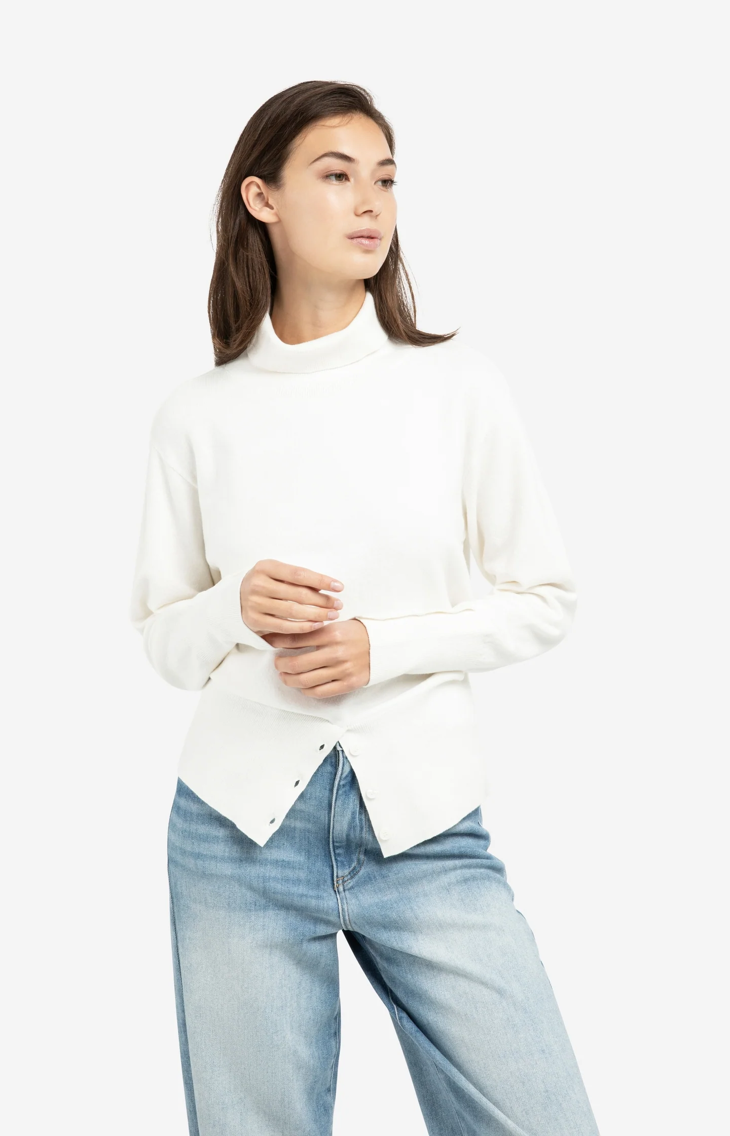 Knitted high neck sweater with button details - Image 3