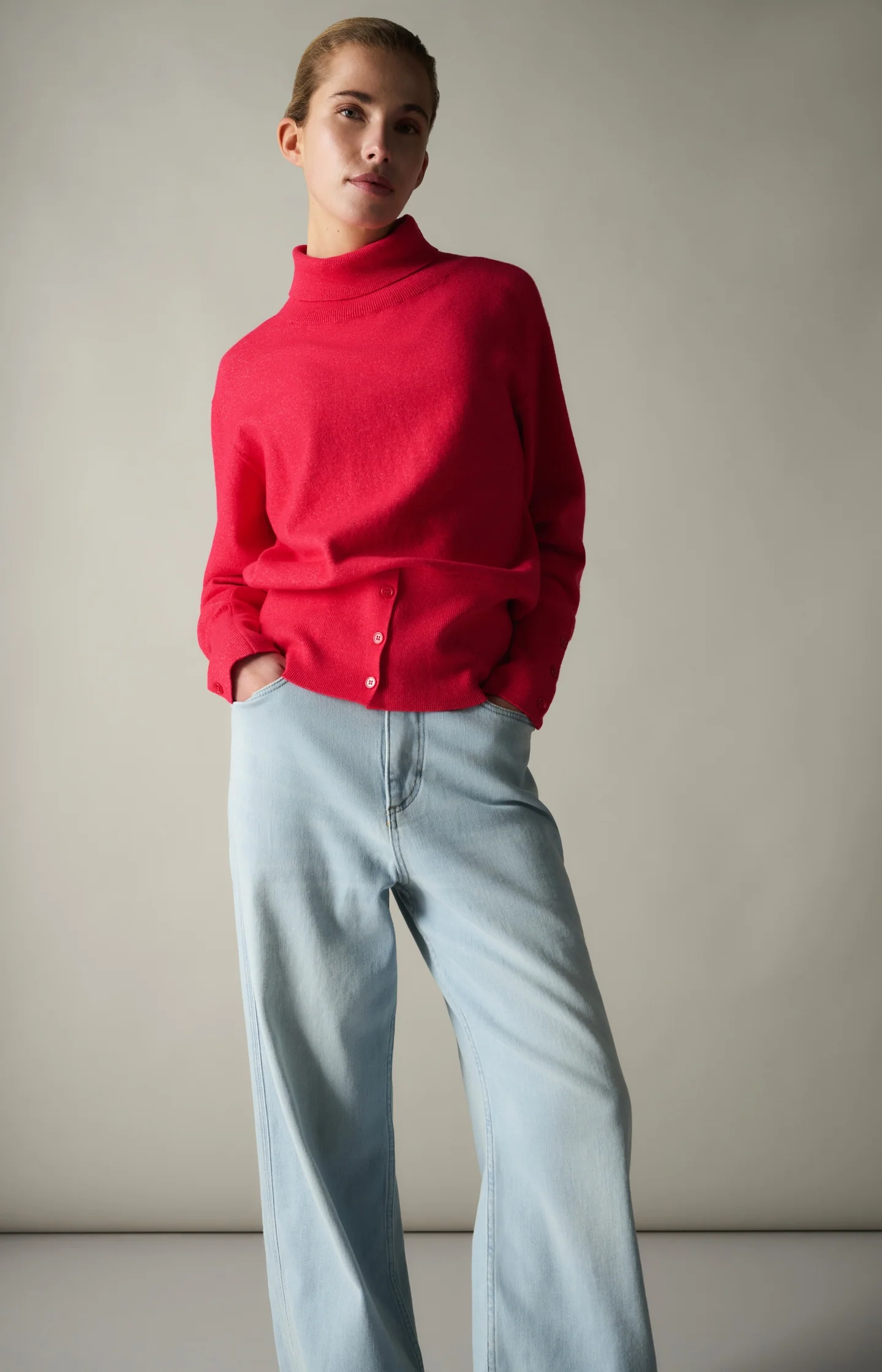 Knitted high neck sweater with button details - Image 7