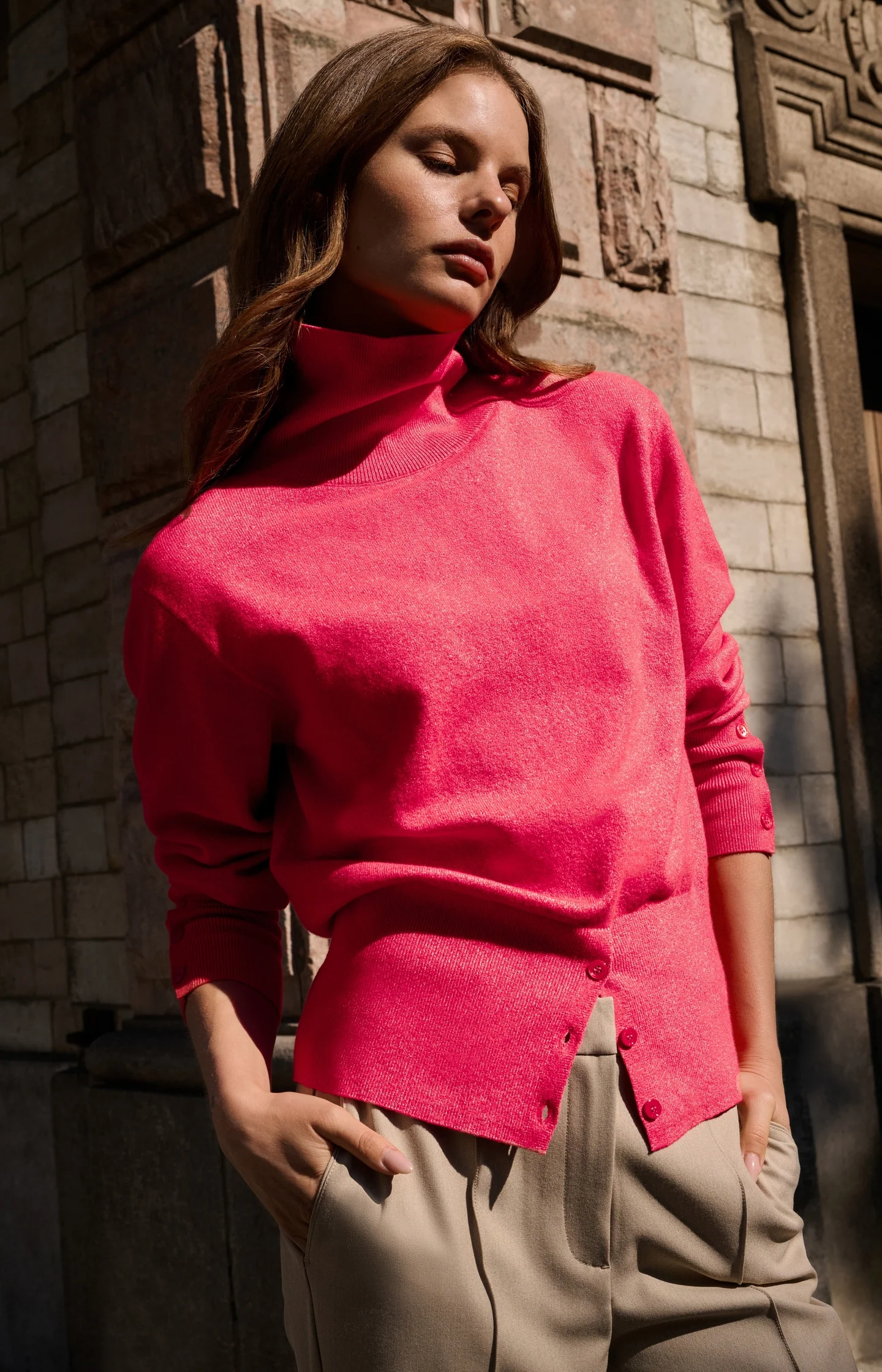 Knitted high neck sweater with button details - Image 8