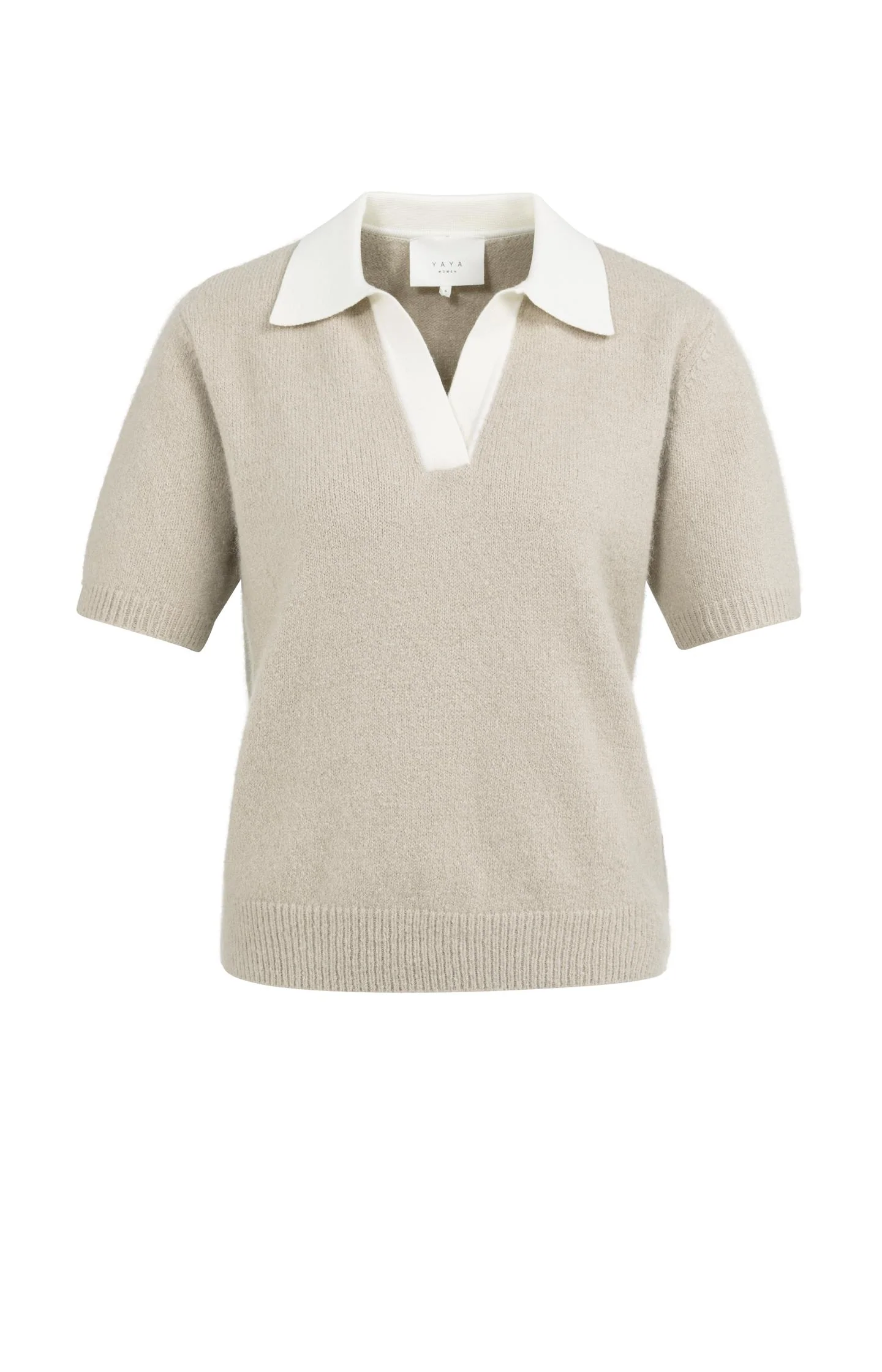 Knitted short-sleeve sweater with contrast collar - Image 2