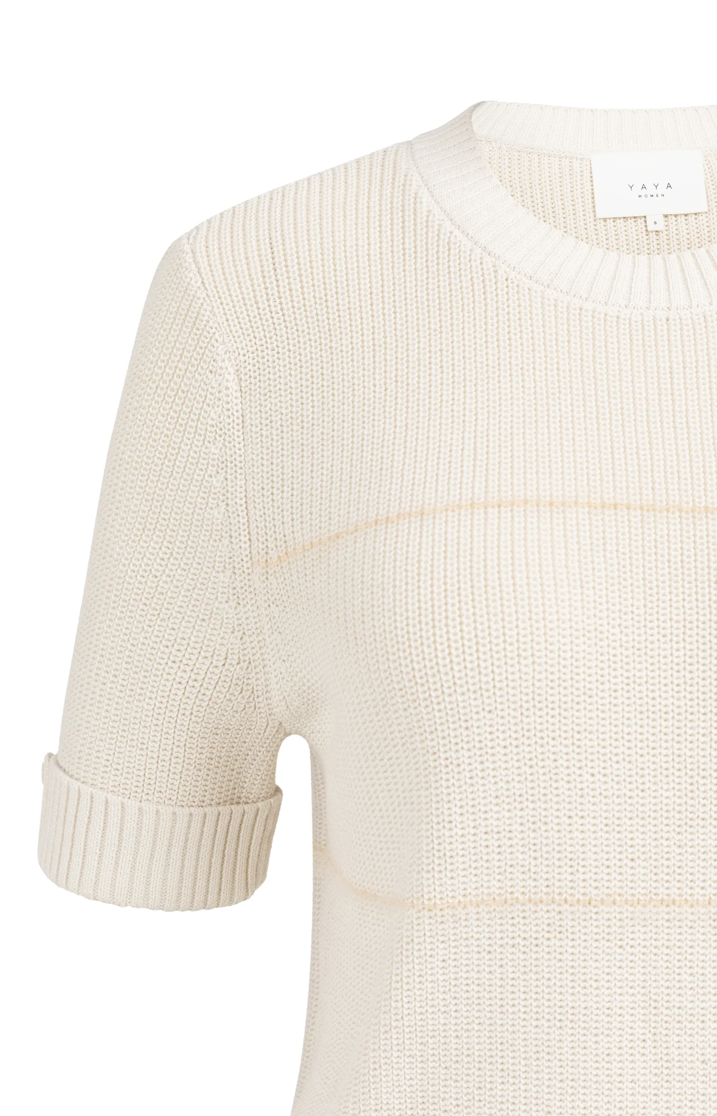 Knitted short sleeve sweater with fuzzy stripes - Image 3