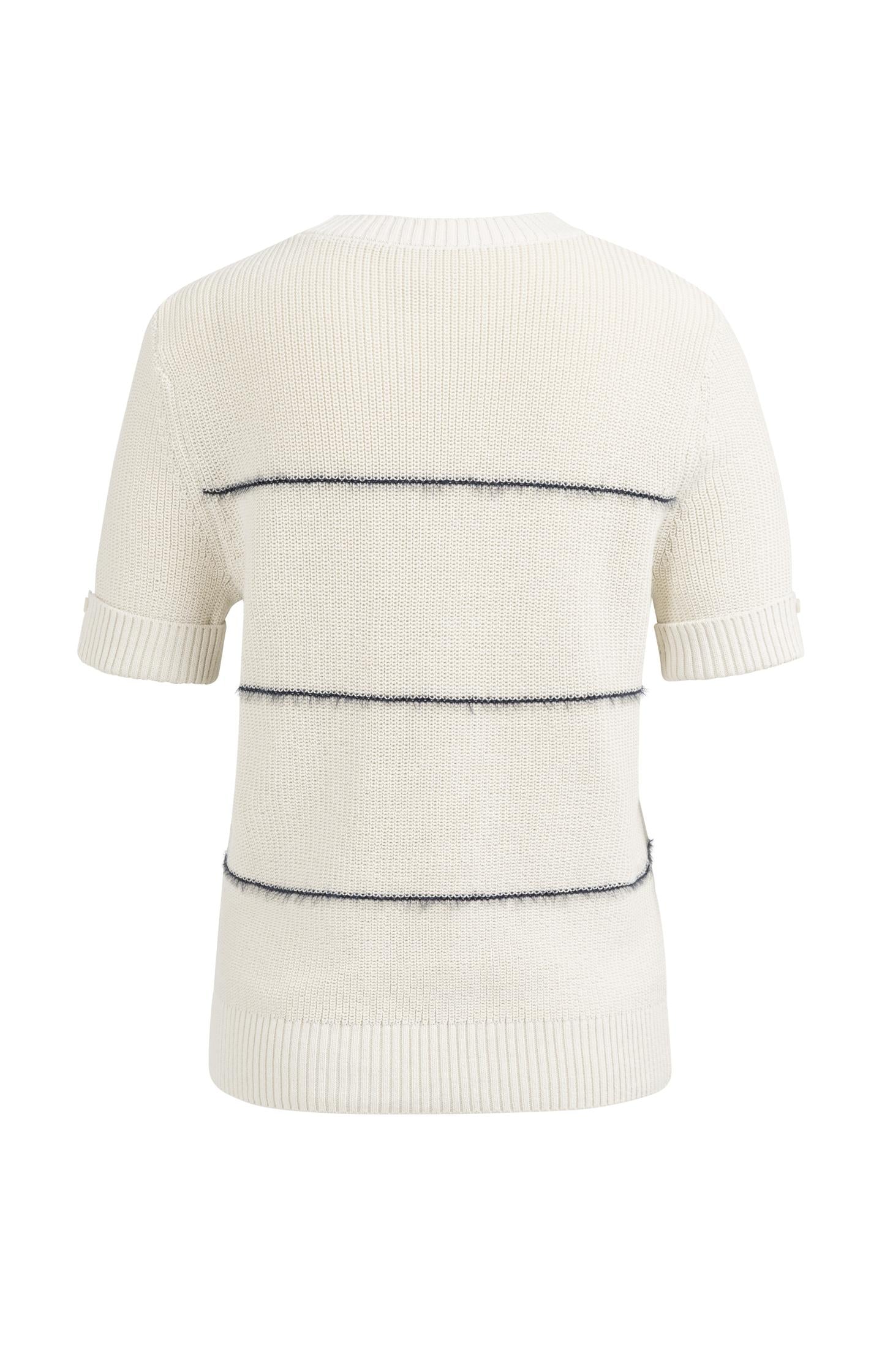 Knitted short sleeve sweater with fuzzy stripes - Image 8