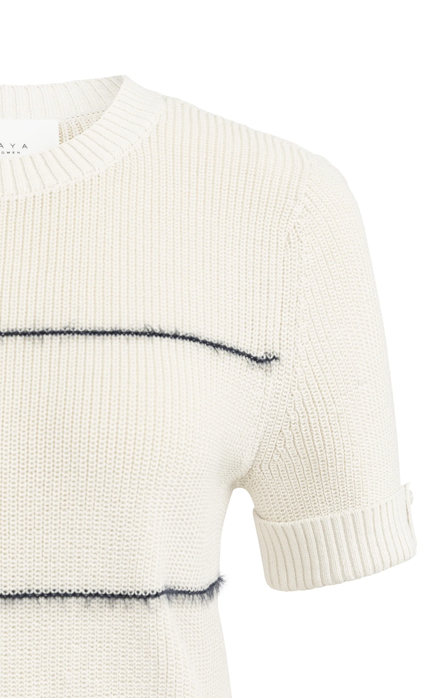 Knitted short sleeve sweater with fuzzy stripes - Image 9