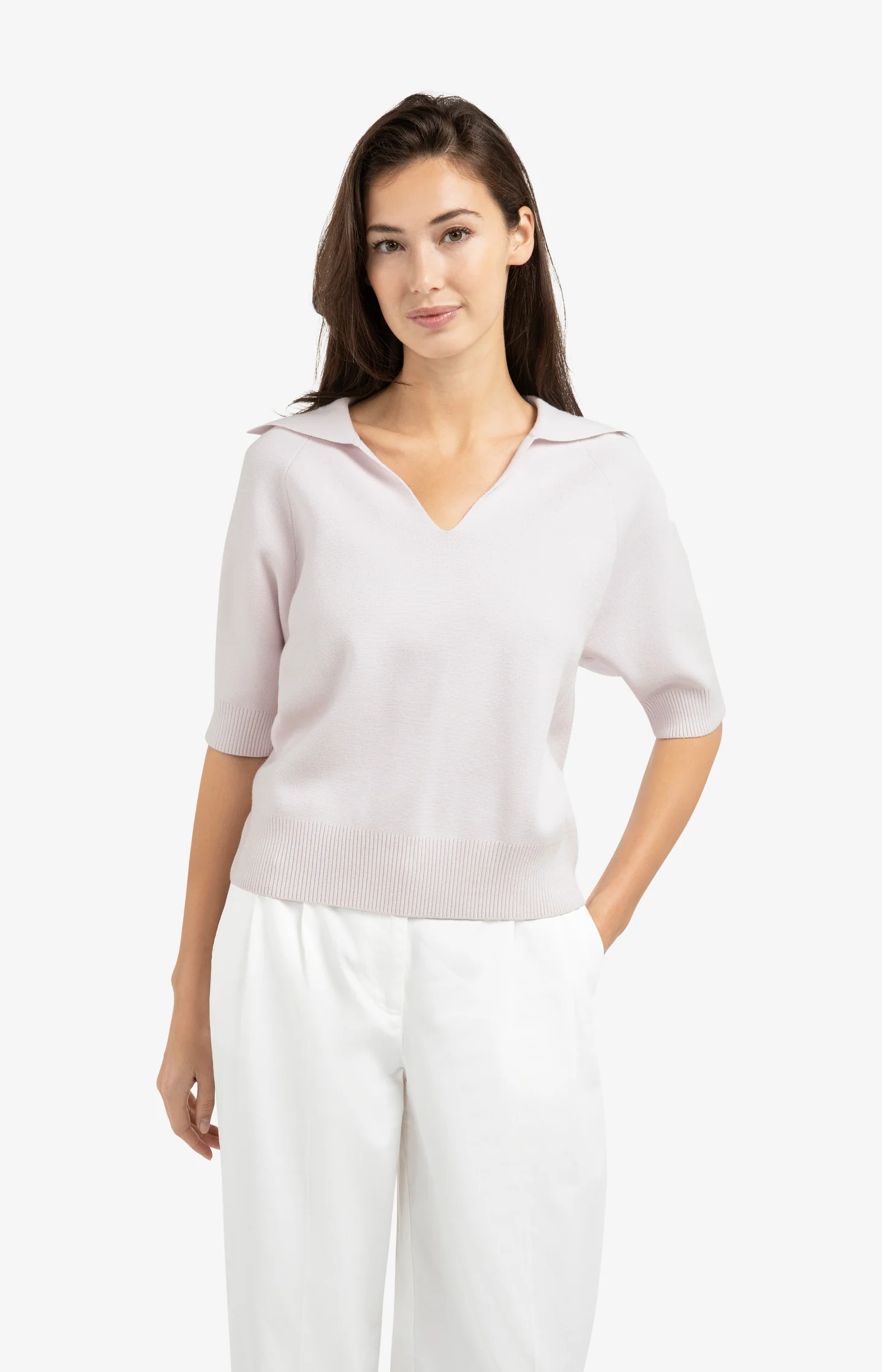 Knitted sweater with collar and short sleeves - Image 3
