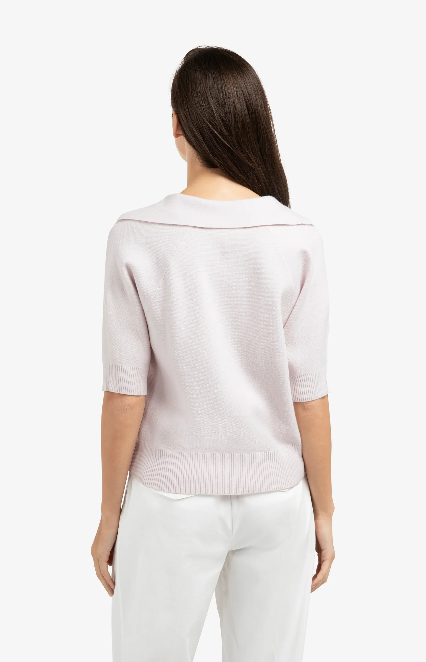 Knitted sweater with collar and short sleeves - Image 4