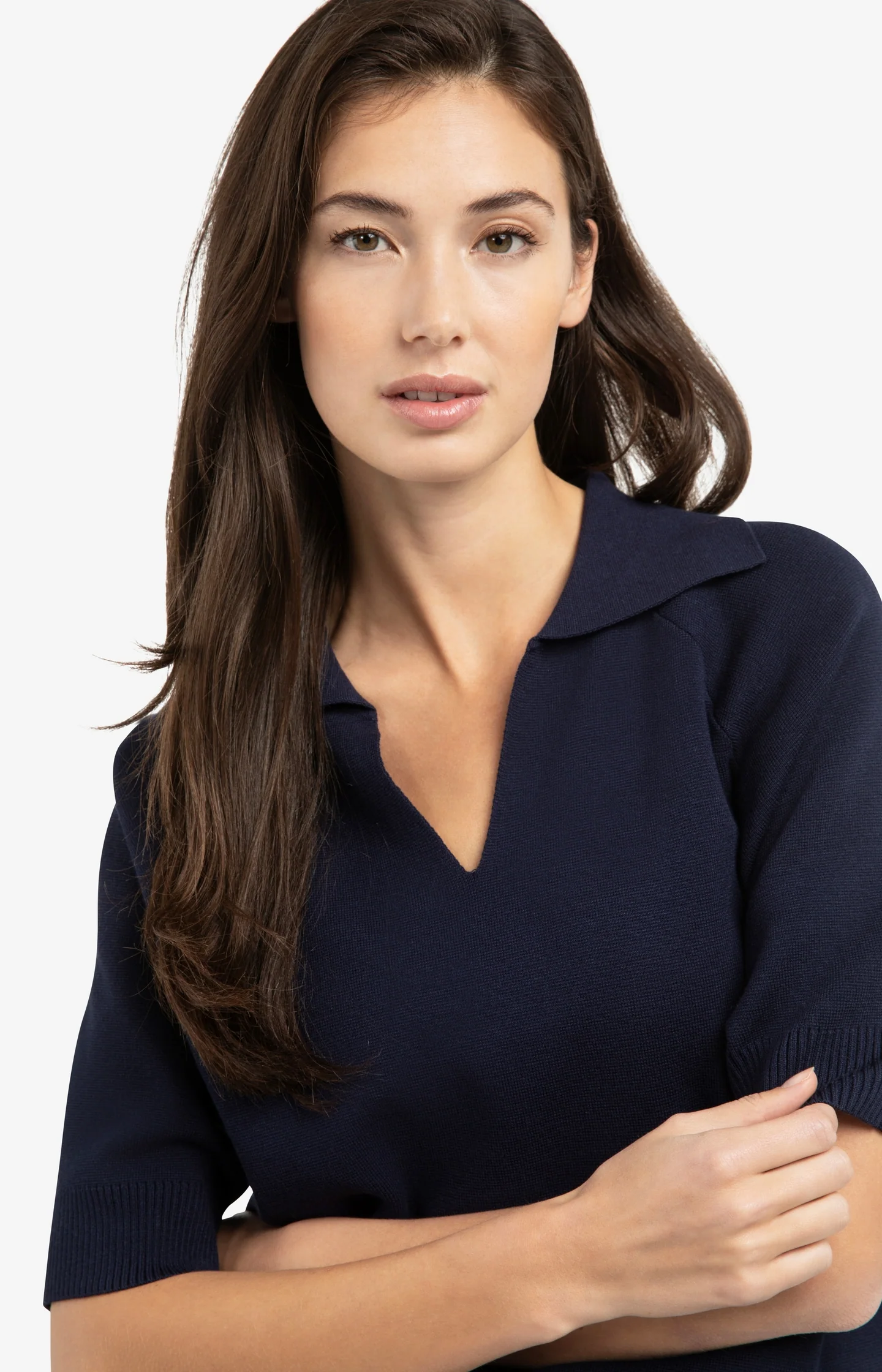 Knitted sweater with collar and short sleeves - Image 5