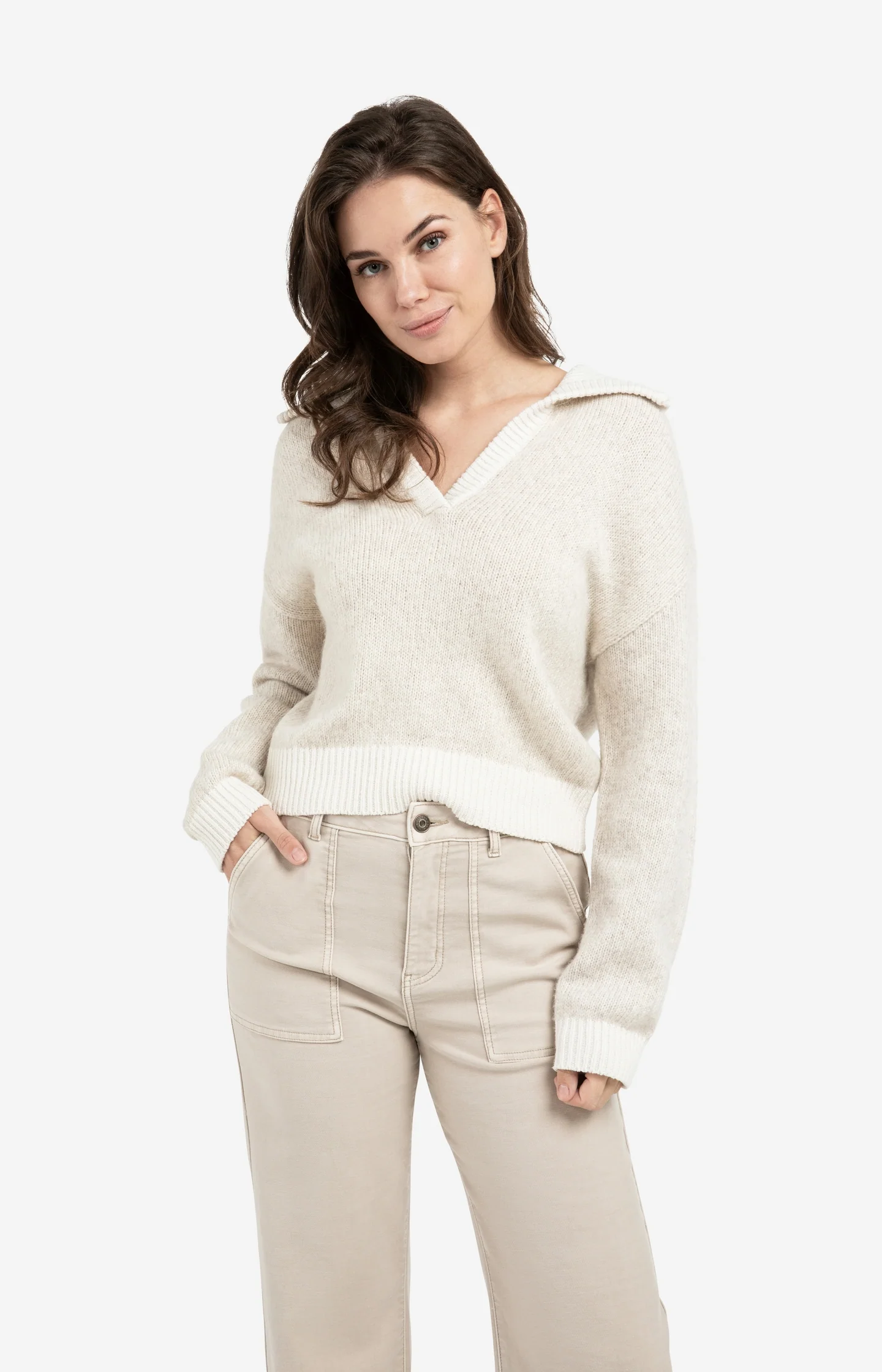 Knitted sweater with contrast collar and trims - Image 3