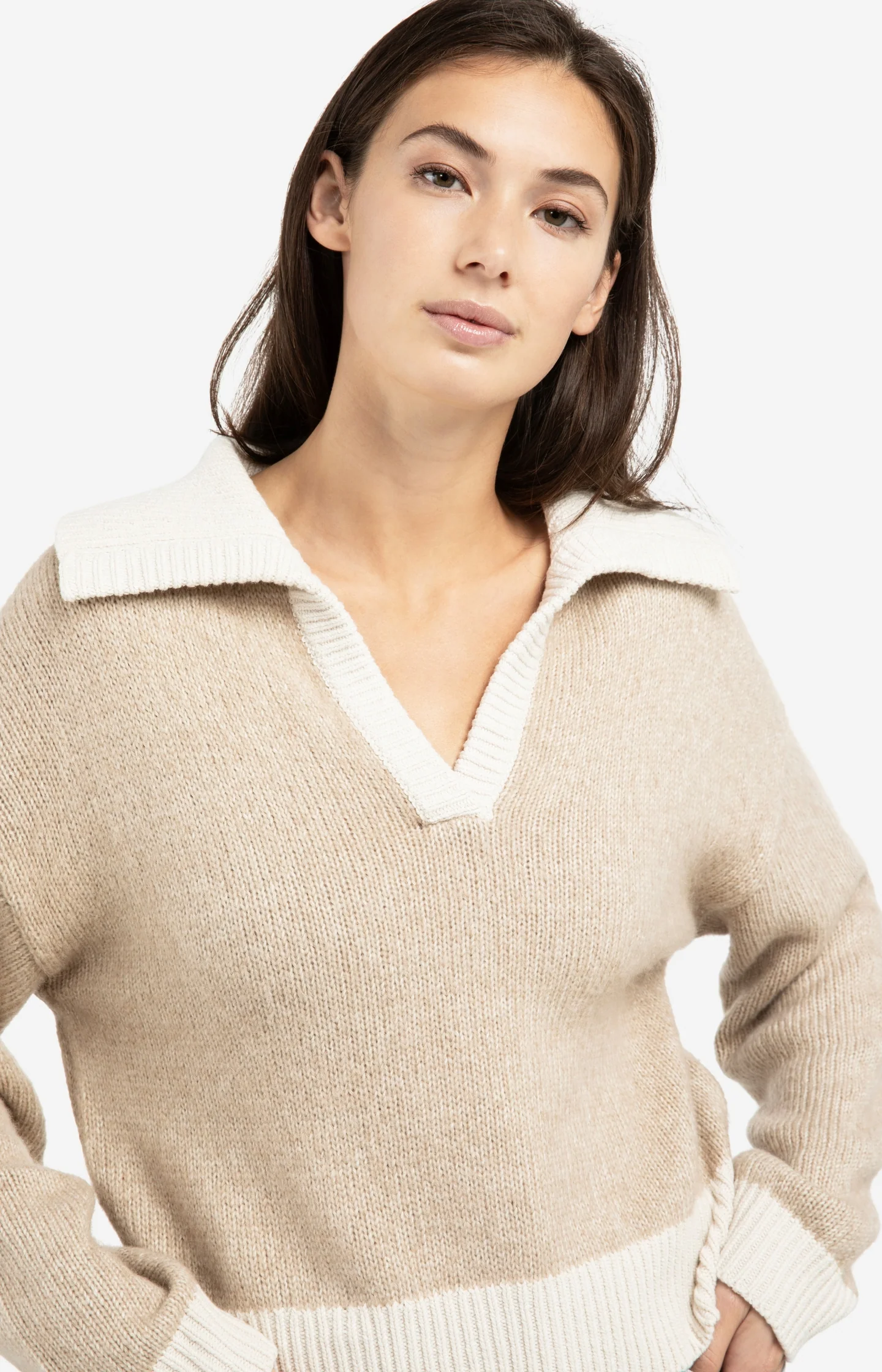 Knitted sweater with contrast collar and trims - Image 5