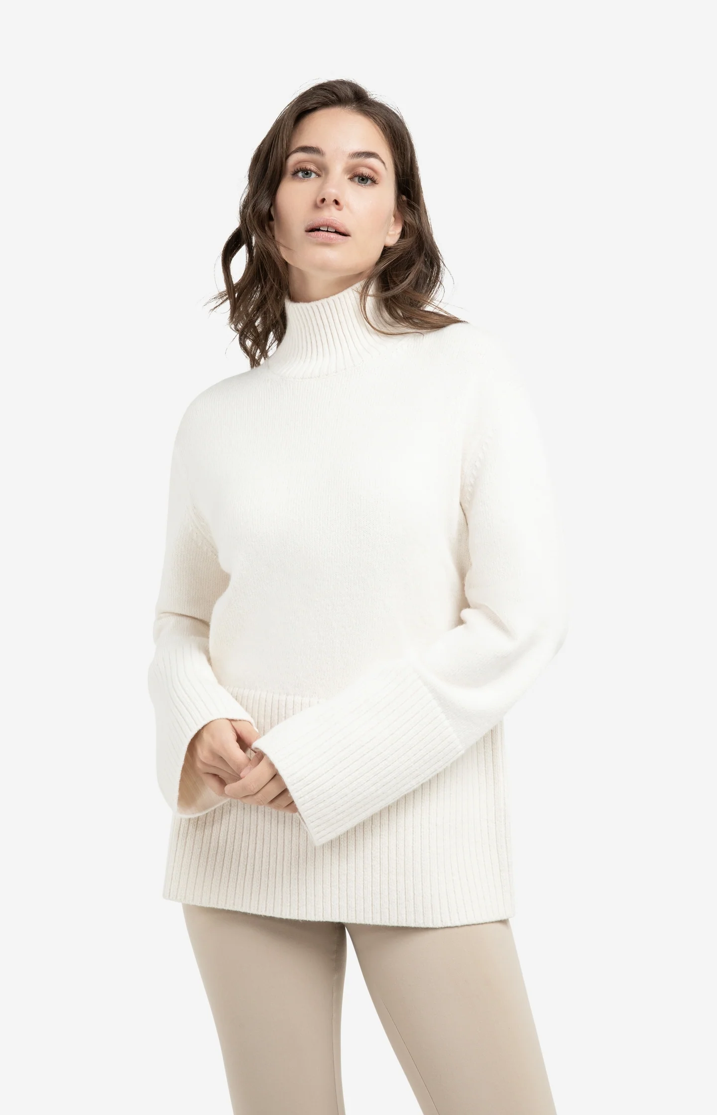 Knitted sweater with high neck and wide rib trims - Image 3