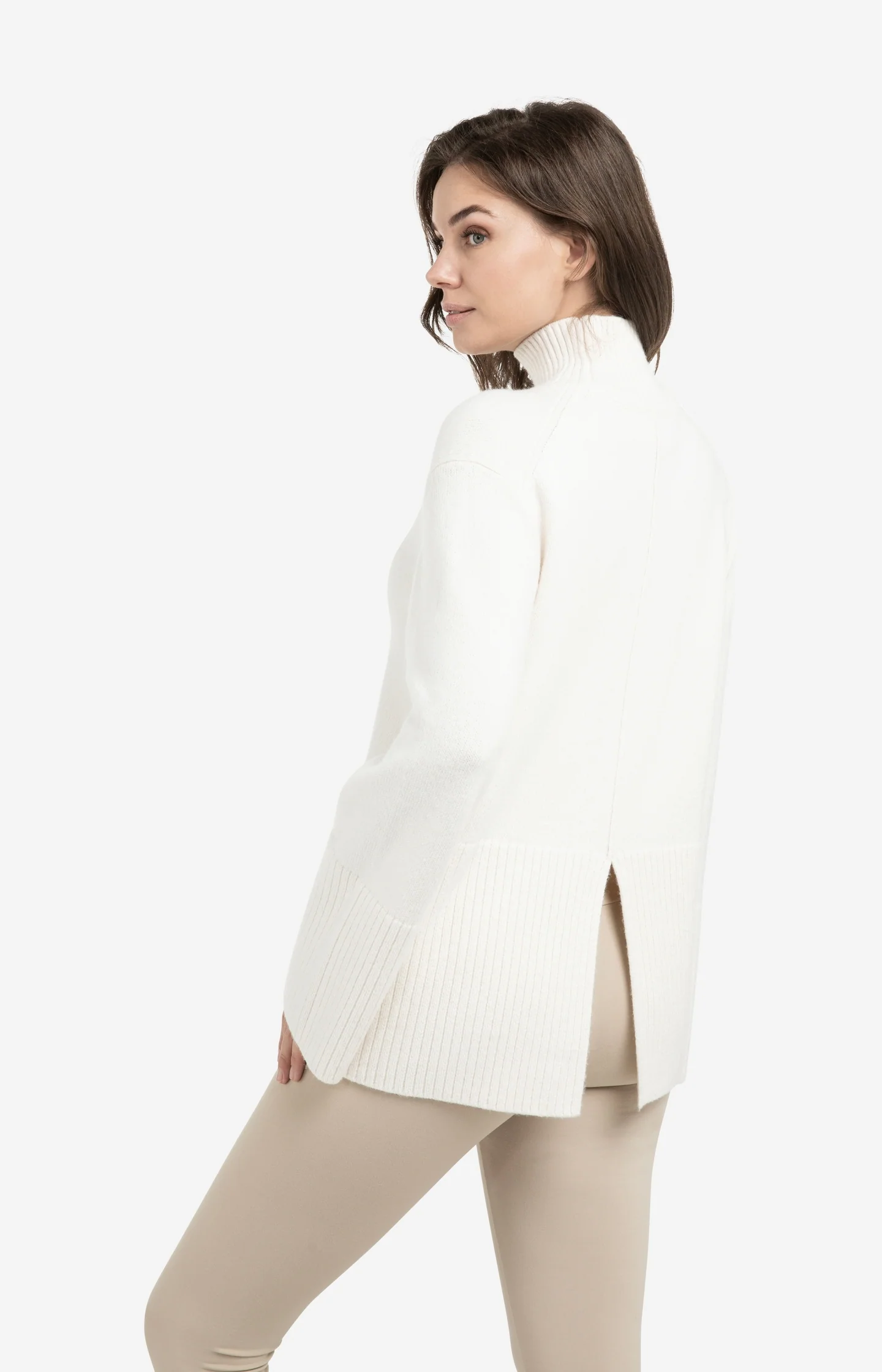 Knitted sweater with high neck and wide rib trims - Image 4