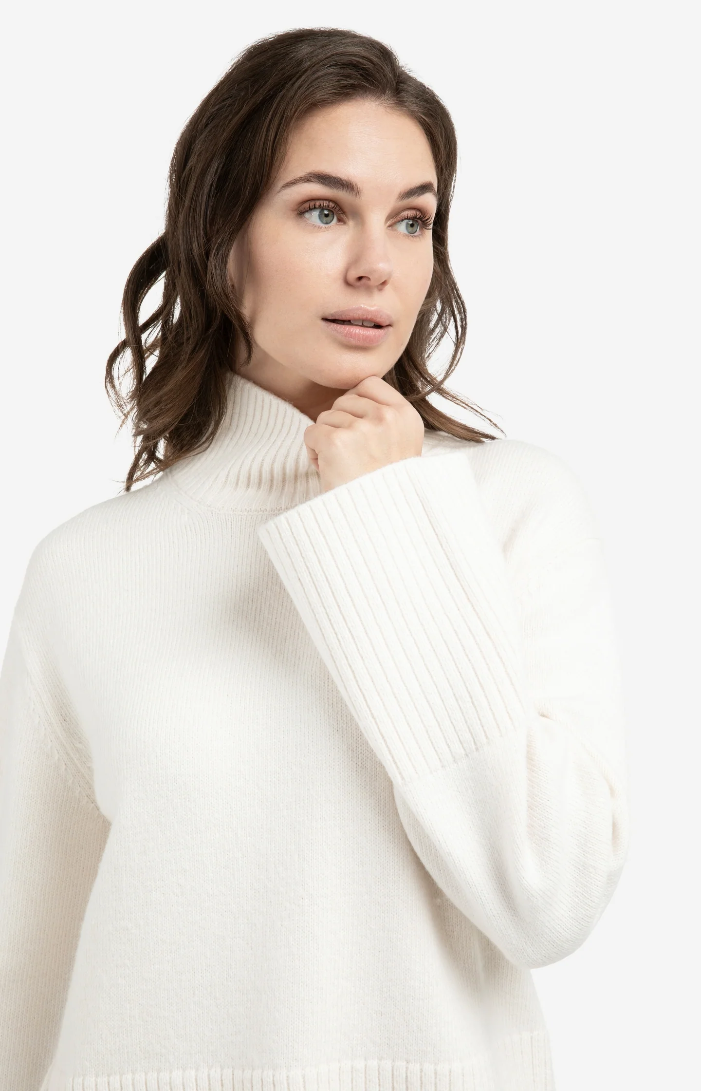 Knitted sweater with high neck and wide rib trims - Image 5