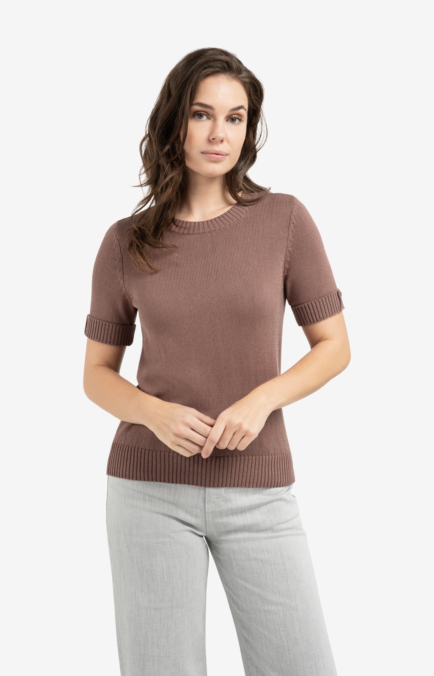 Knitted sweater with rolled-up short sleeves - Image 2