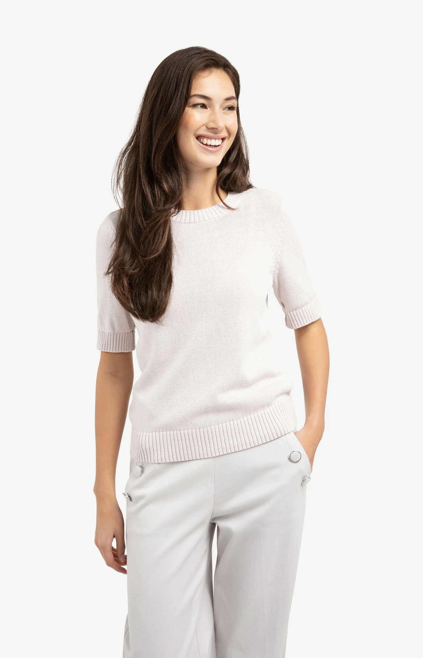 Knitted sweater with rolled-up short sleeves - Image 3