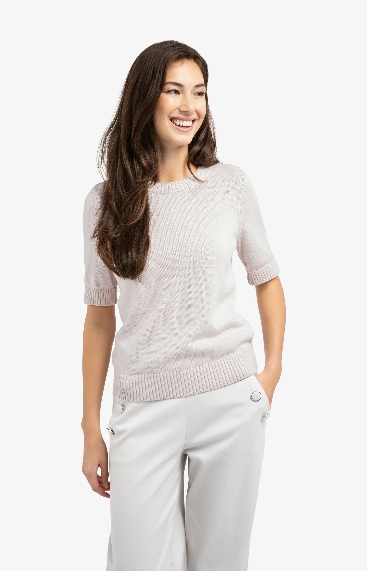 Knitted sweater with rolled-up short sleeves - Image 4