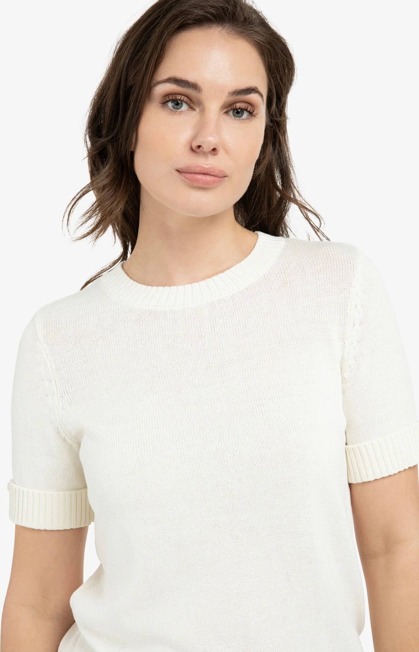 Knitted sweater with rolled-up short sleeves - Image 3