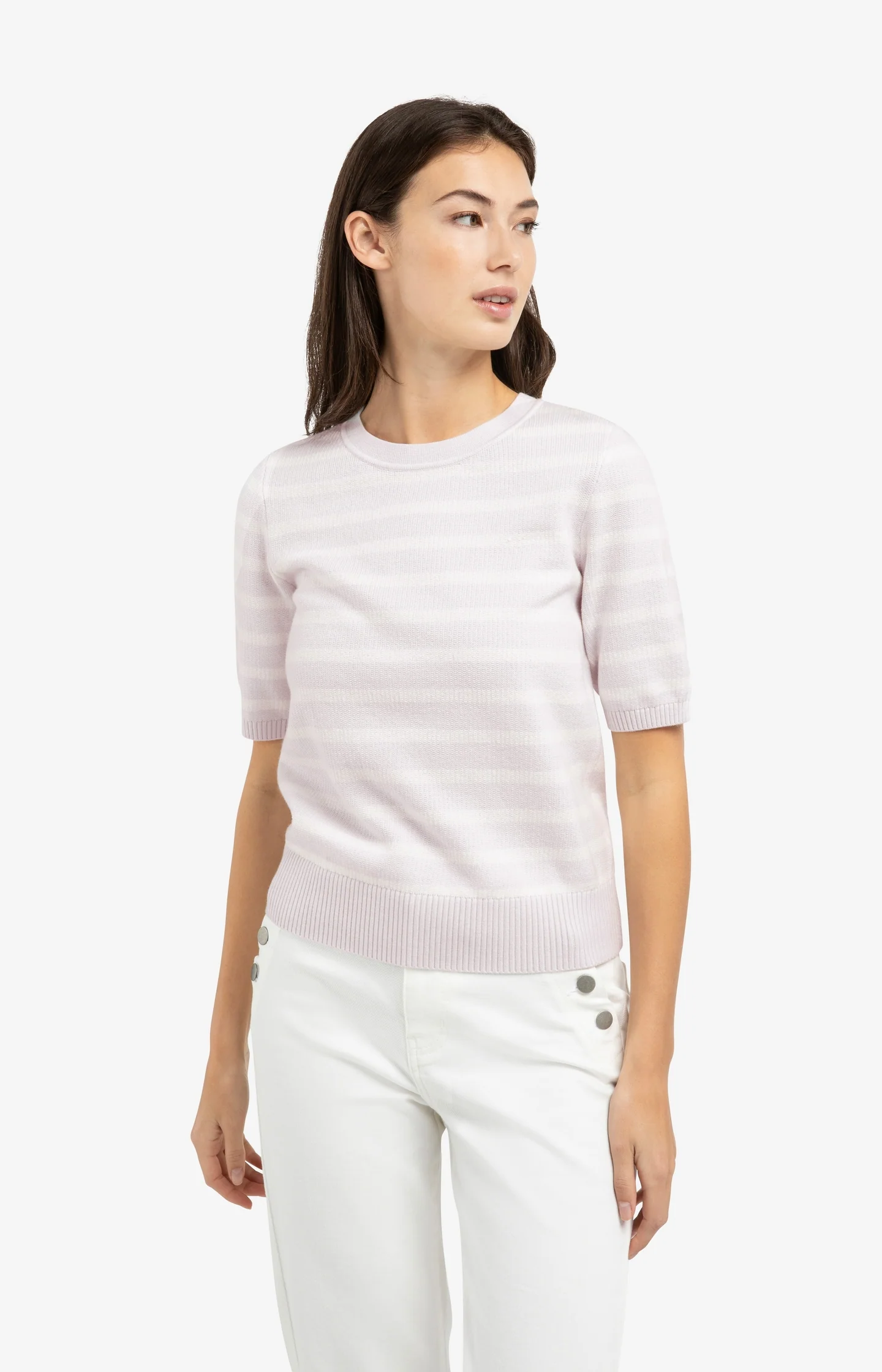 Knitted sweater with stripe pattern and short sleeves - Image 3