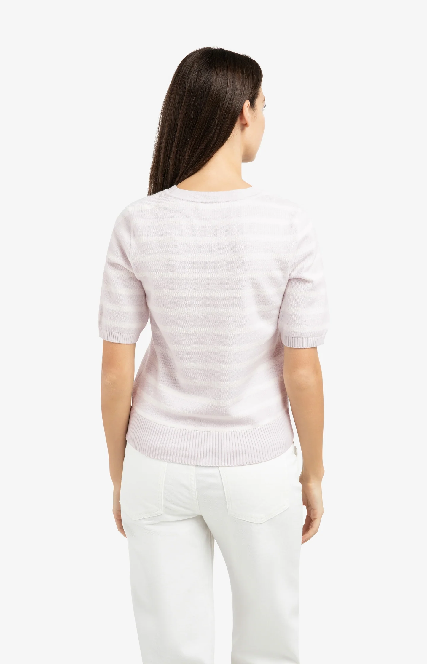 Knitted sweater with stripe pattern and short sleeves - Image 4