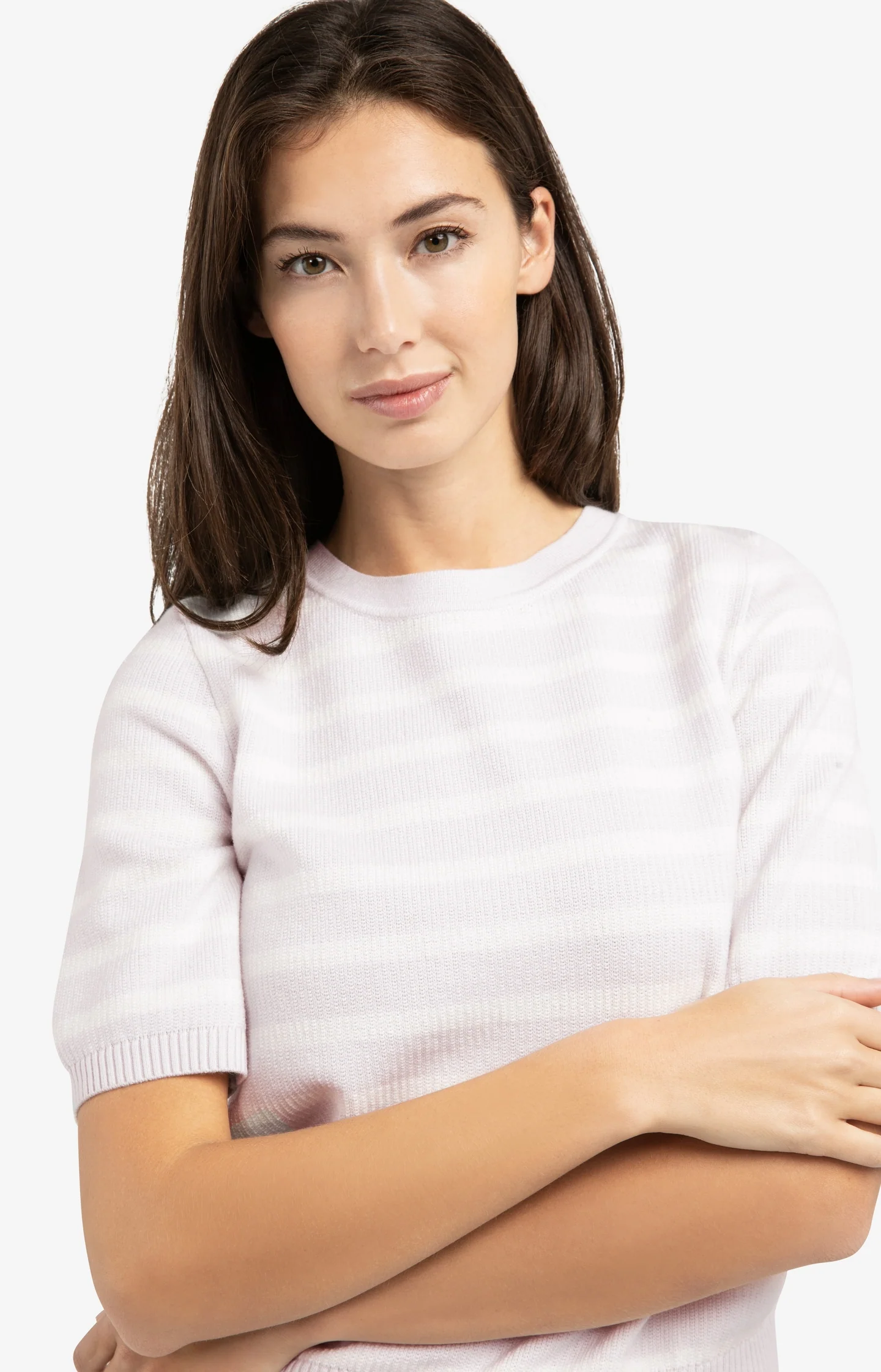 Knitted sweater with stripe pattern and short sleeves - Image 5