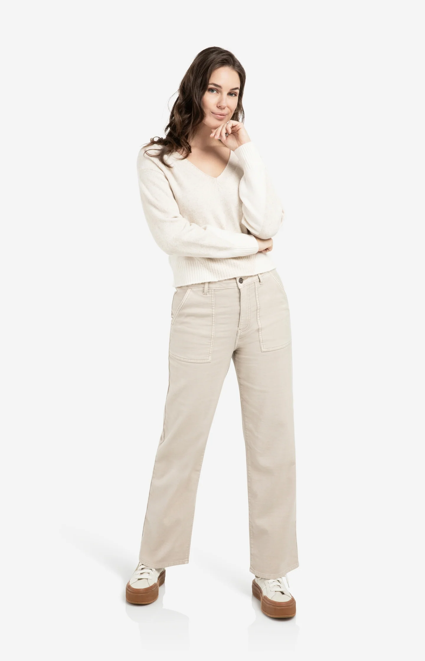 Knitted sweater with V-neck and colorblock effect - Image 4
