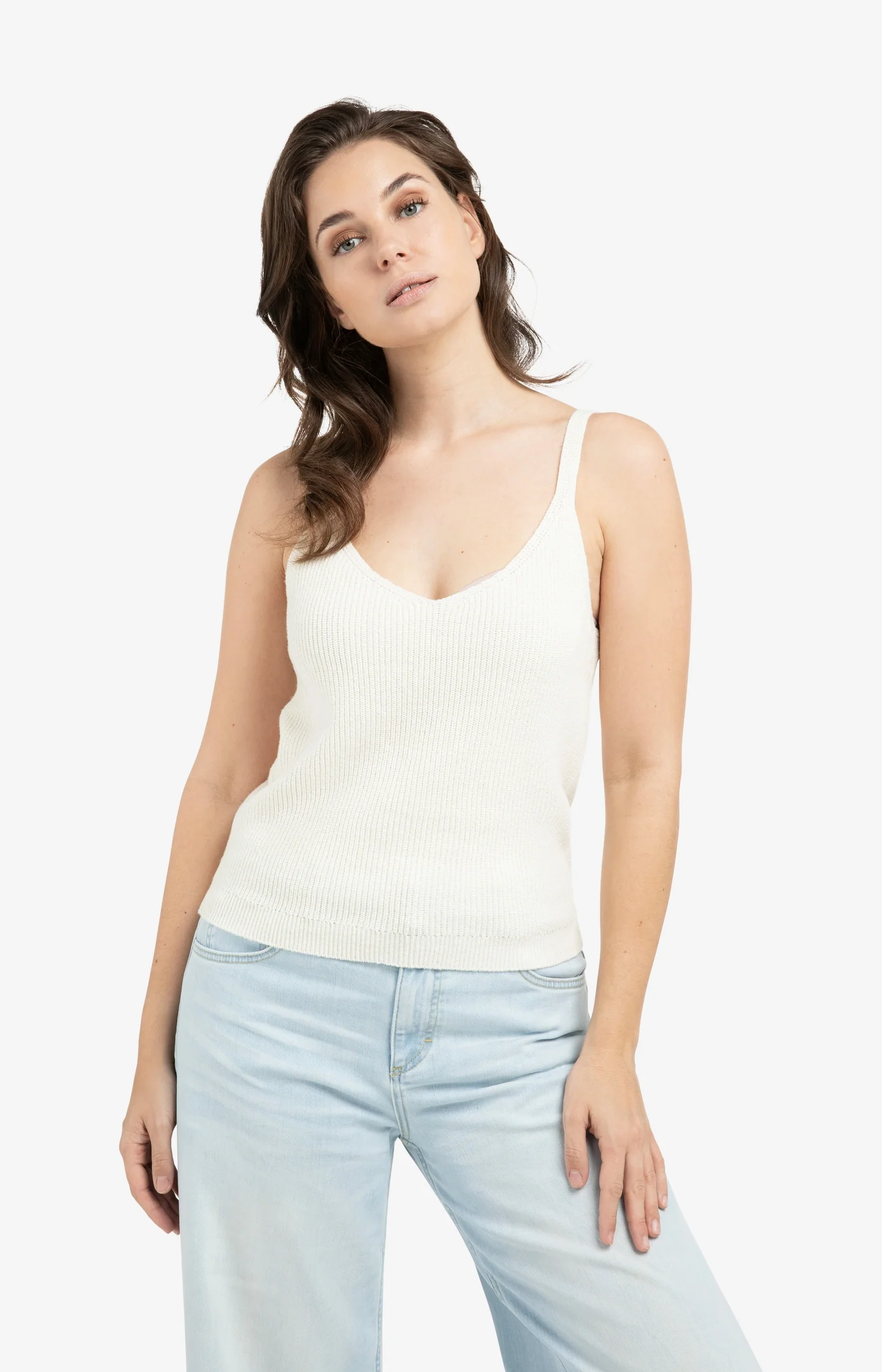 Knitted tank top with rib texture