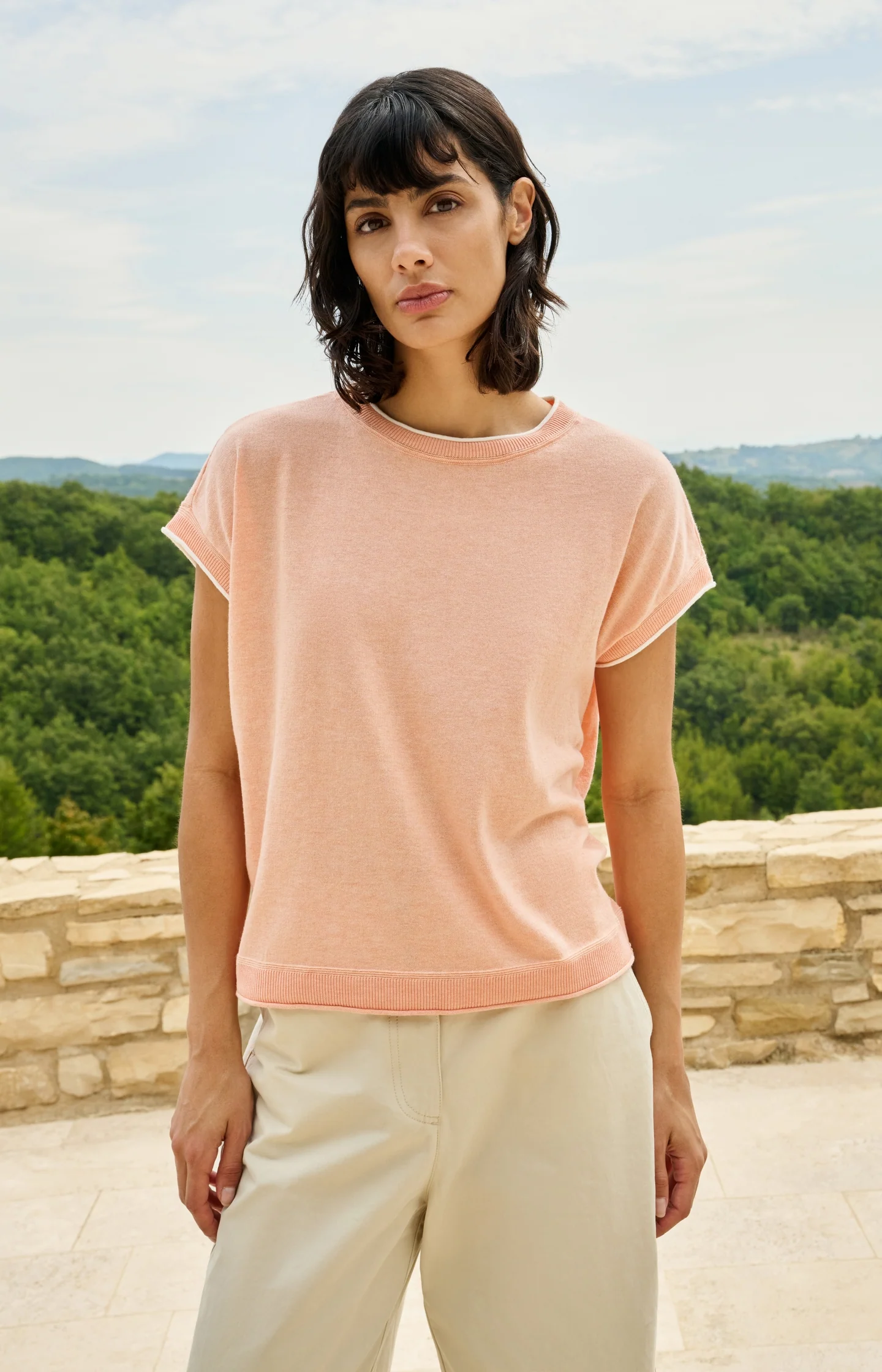 Knitted top with short sleeves and contrasting trims - Image 3