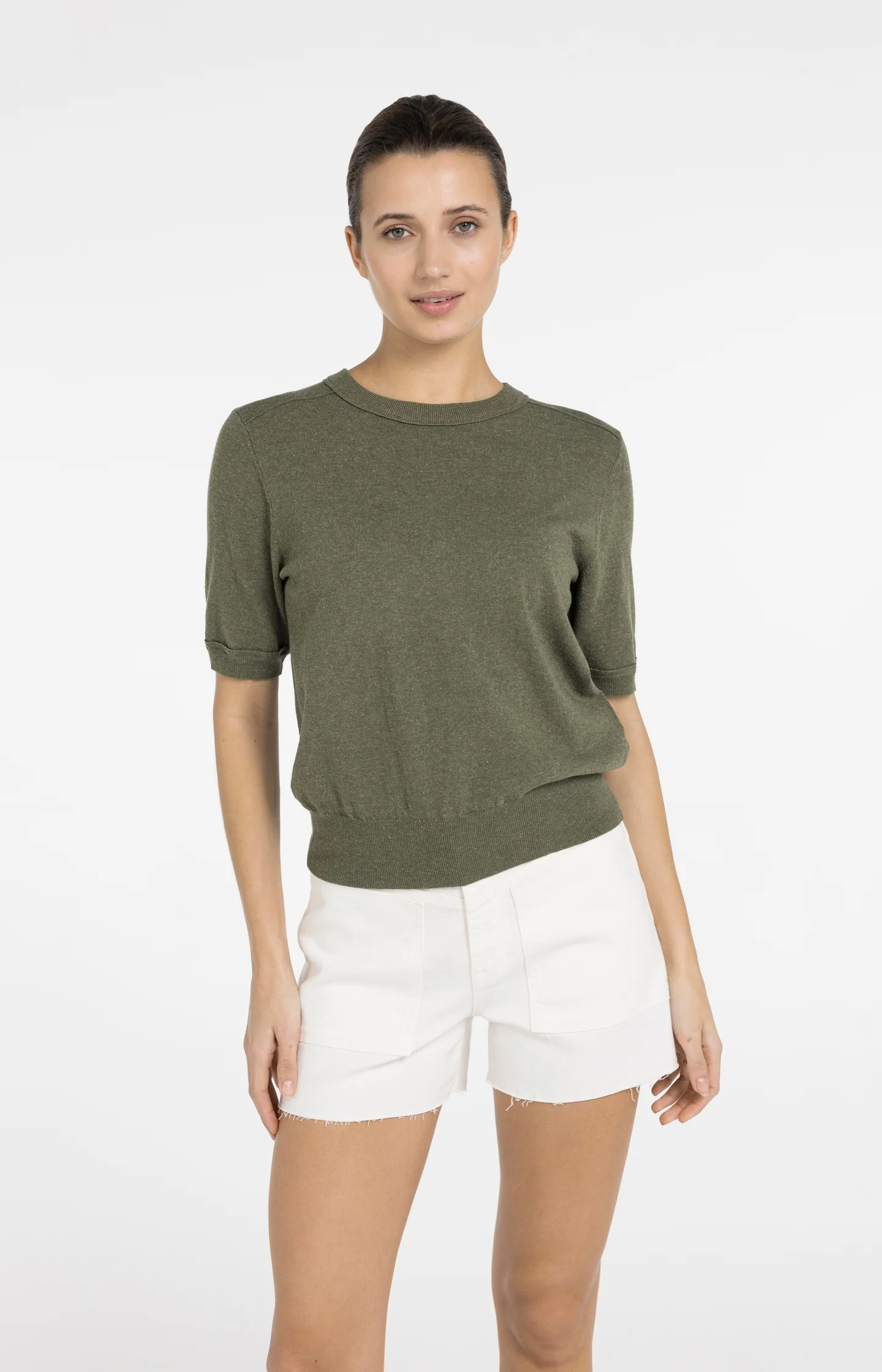 Knitted top with short sleeves and ribbed trims - Image 3