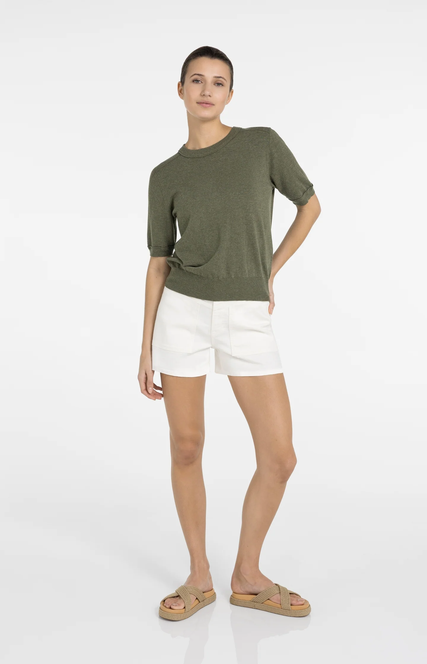 Knitted top with short sleeves and ribbed trims - Image 6