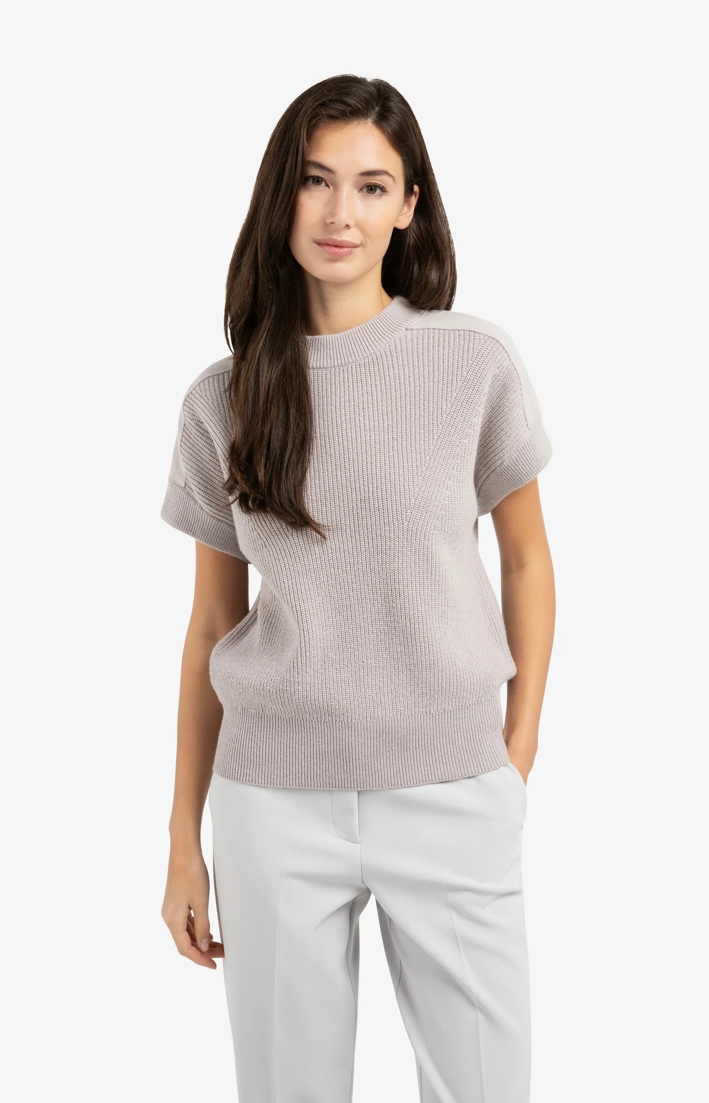 Knitted top with woven shoulder details - Image 3