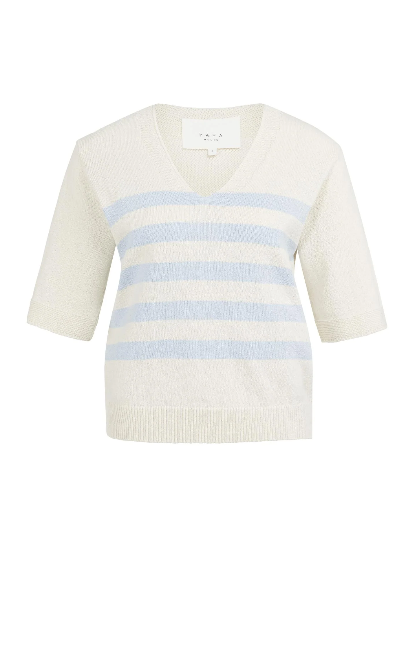 Knitted V-neck sweater with light blue stripes - Image 2