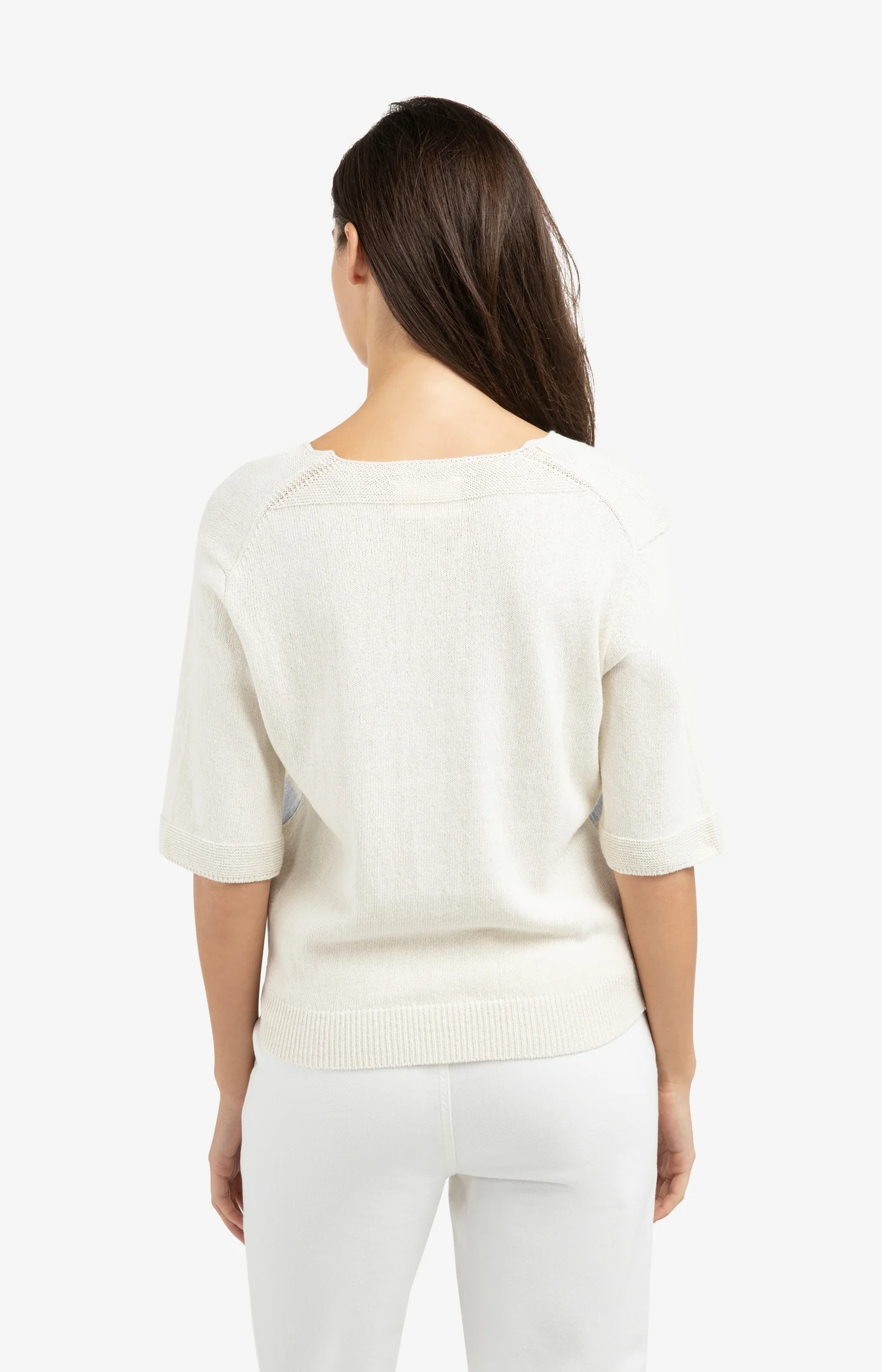 Knitted V-neck sweater with light blue stripes - Image 4