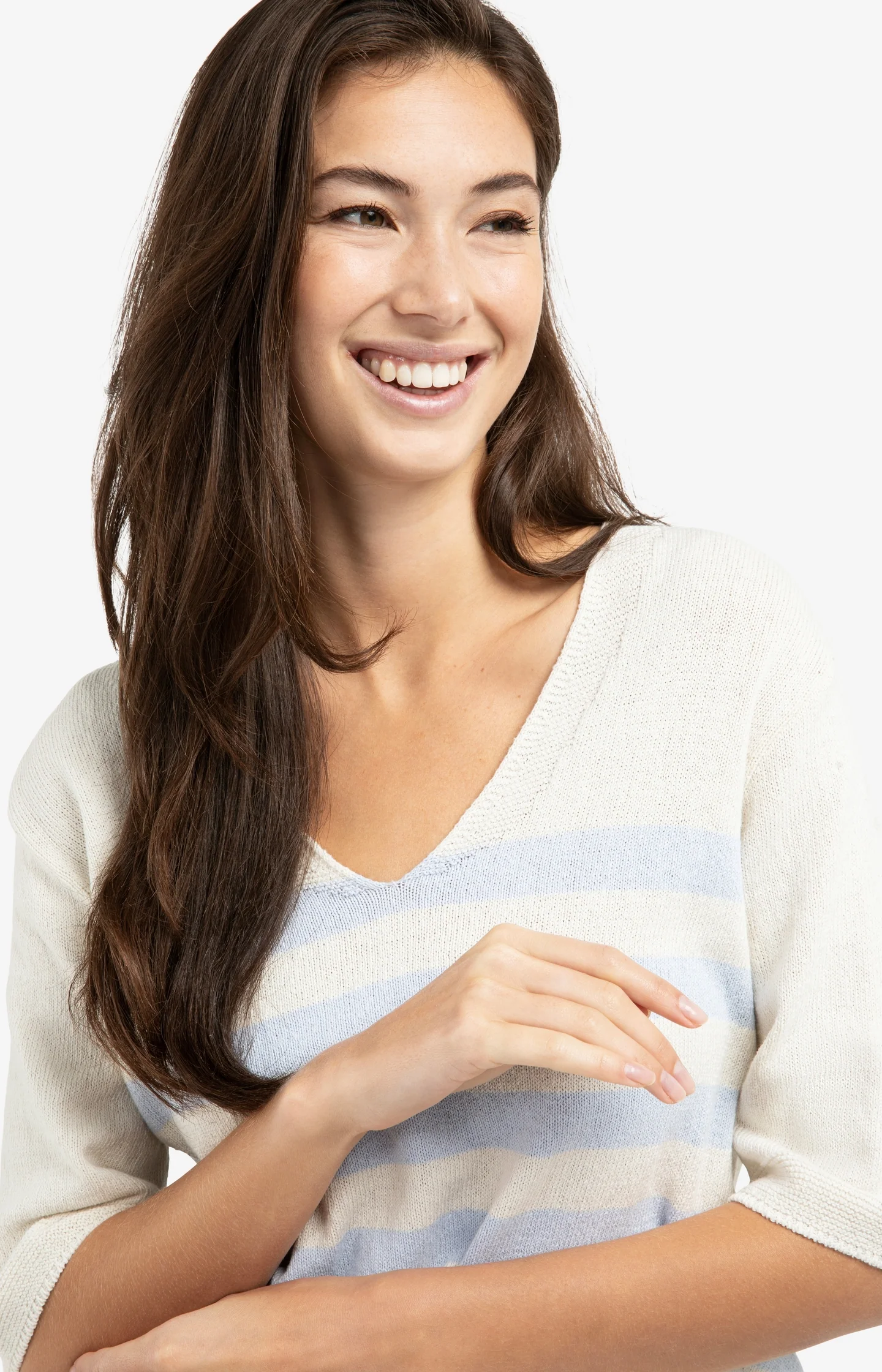 Knitted V-neck sweater with light blue stripes - Image 5
