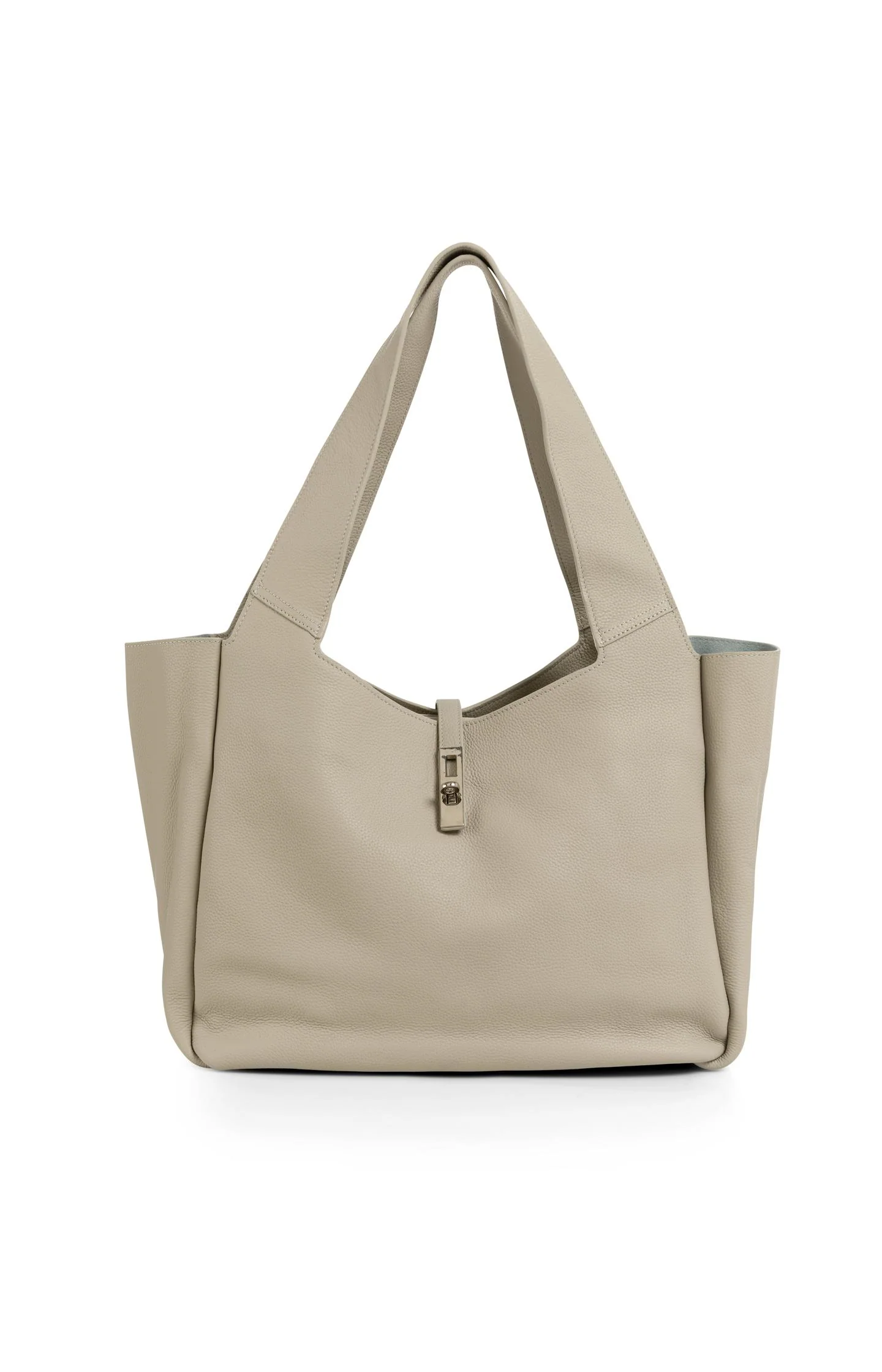 Leather shopper with wide handles and twist lock - Image 2