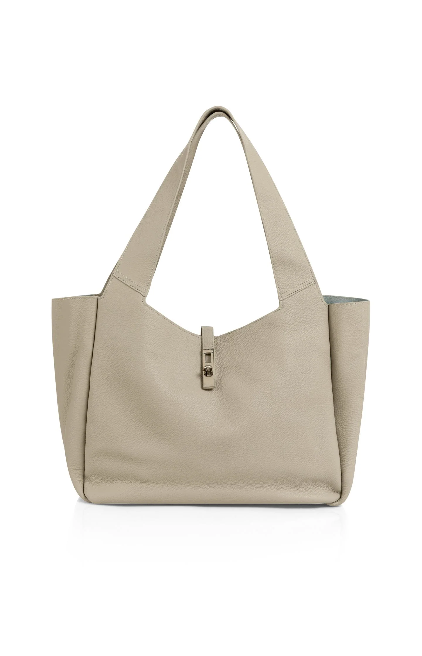 Leather shopper with wide handles and twist lock - Image 3