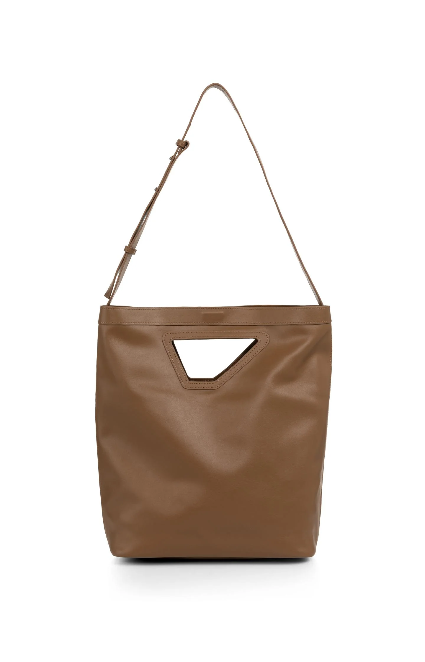 Leather shoulder bag with triangle handle
