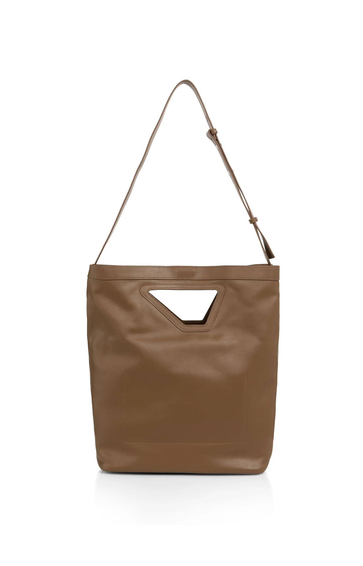 Leather shoulder bag with triangle handle - Image 2