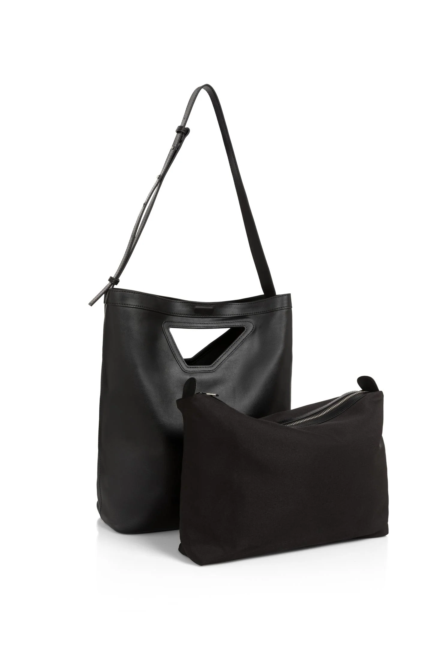 Leather shoulder bag with triangle handle - Image 3