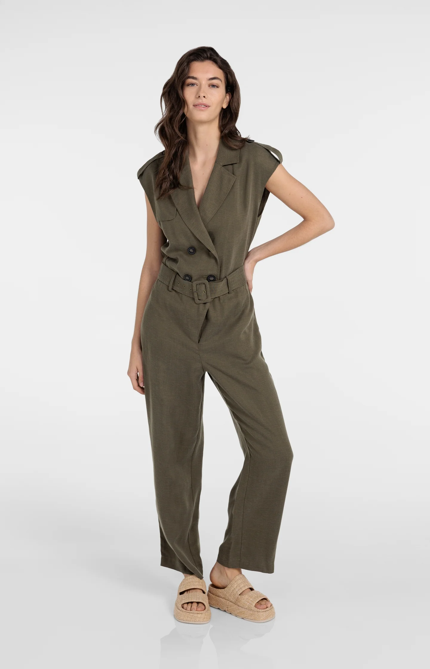 Linen blend jumpsuit with belted waist - Image 4