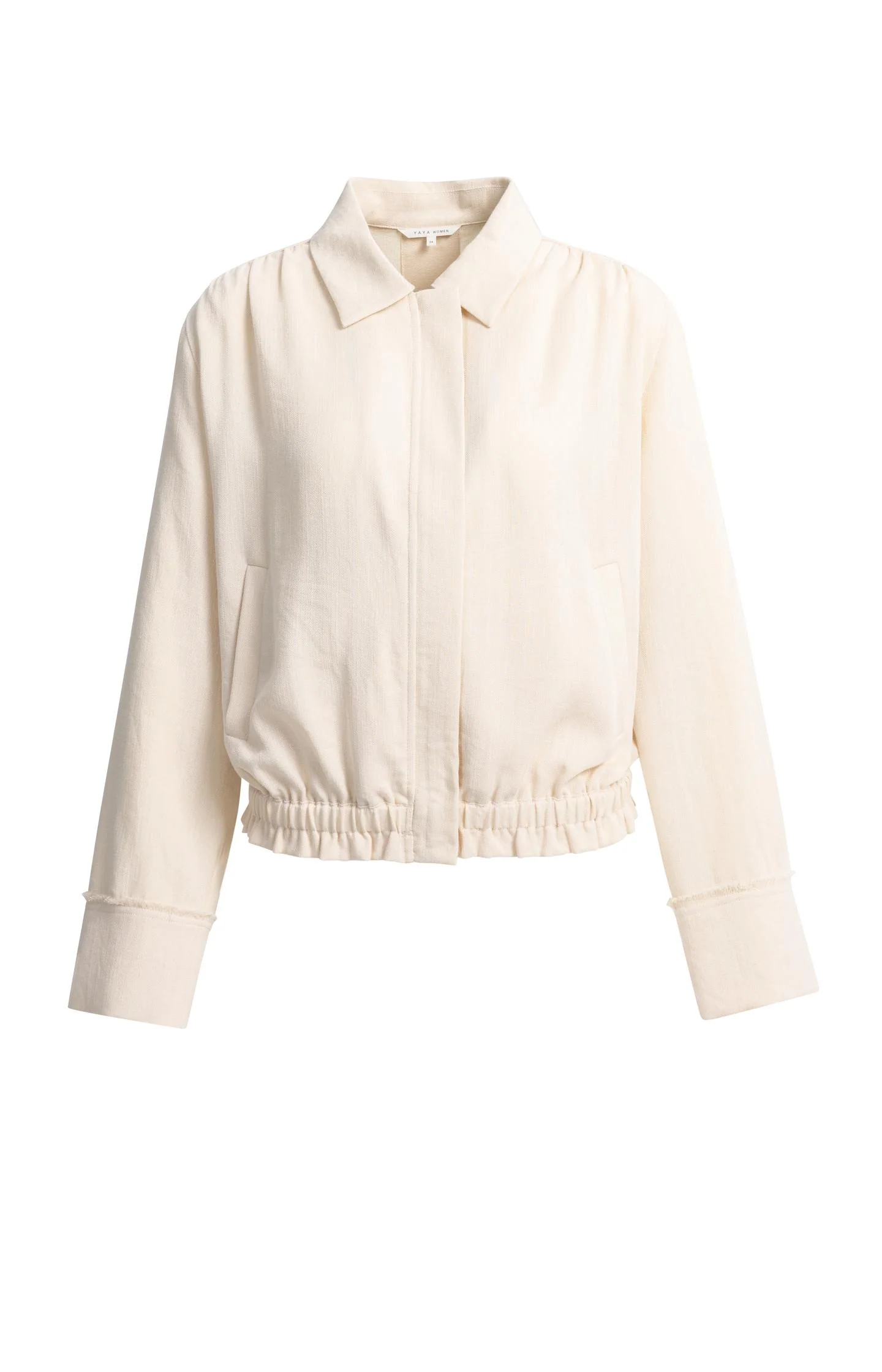 Linen blouse jacket with collar and elasticated hem - Image 2
