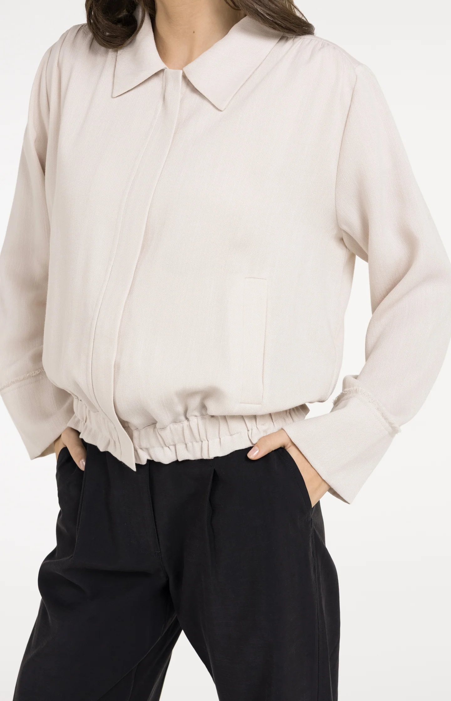 Linen blouse jacket with collar and elasticated hem - Image 7