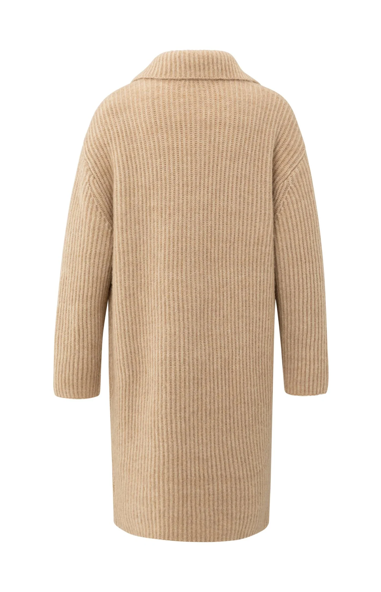 Long heavy knit cardigan with collar and patch pockets - Image 7