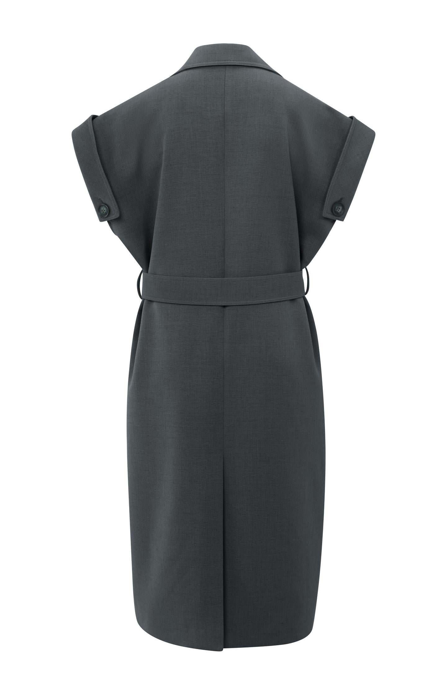 Long sleeveless coat with lapels and waist belt - Image 7