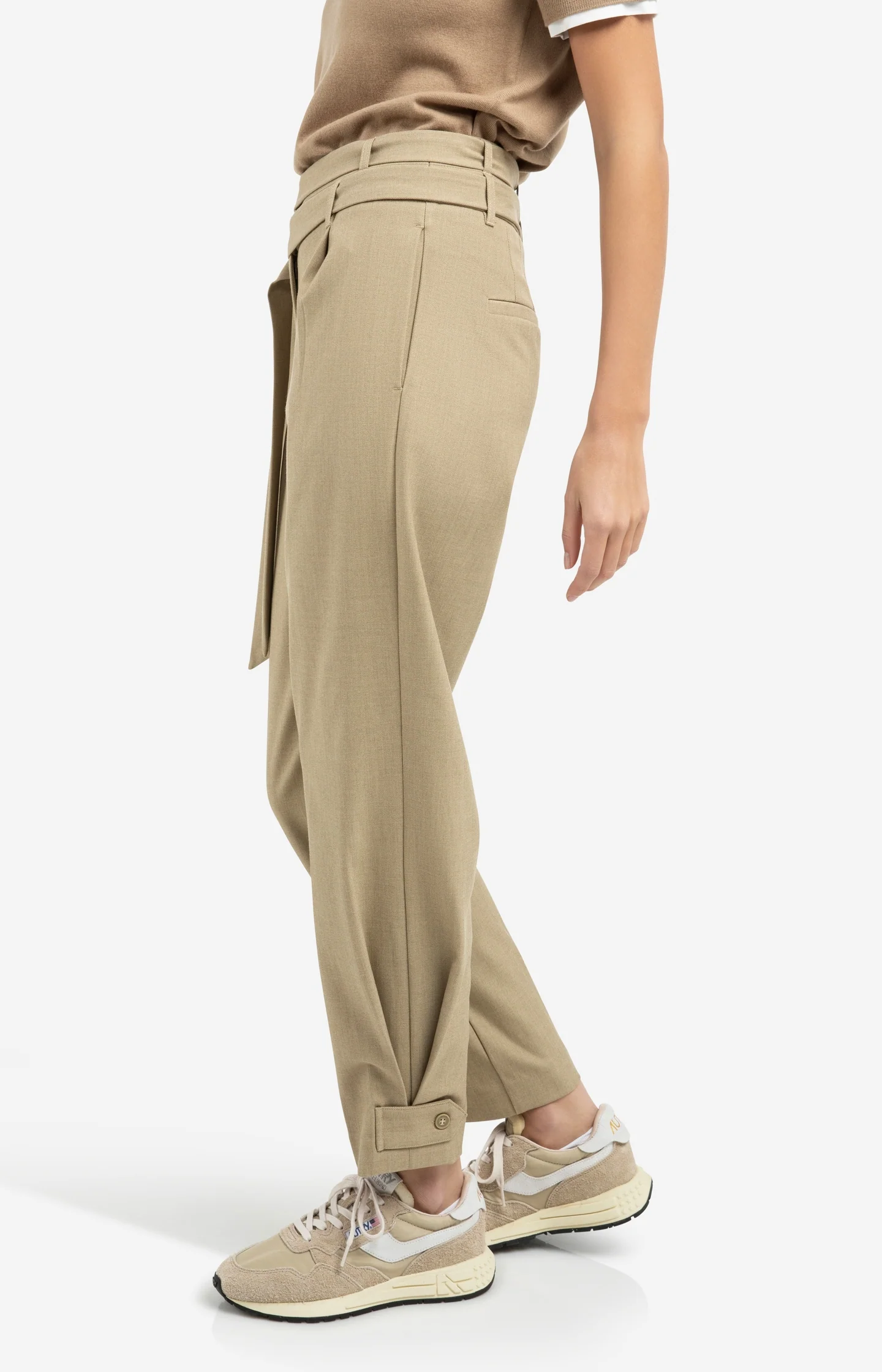 Loose fit trousers with double belt and button detail - Brown - Image 3